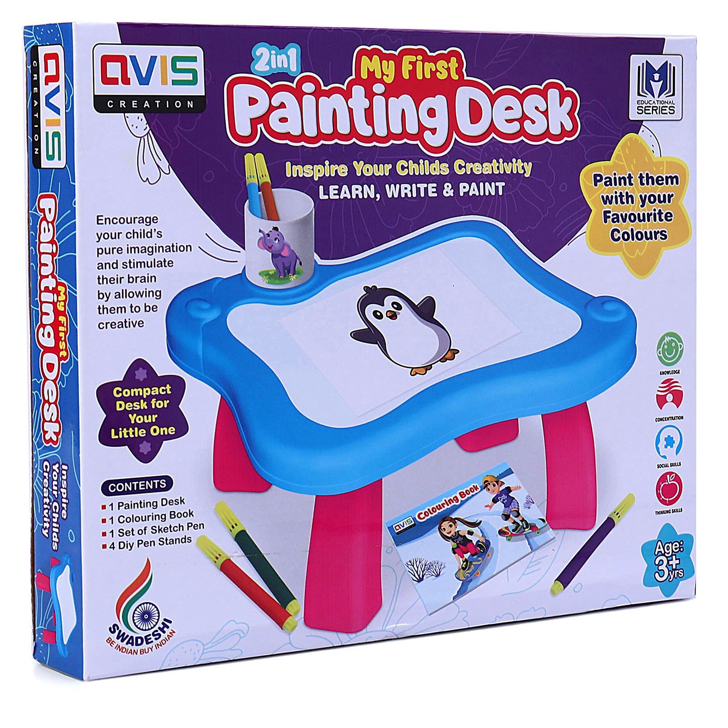 2 In 1 My First Painting Desk Drawing Project Table Kids Learning Painting Project Table for Boys Girls