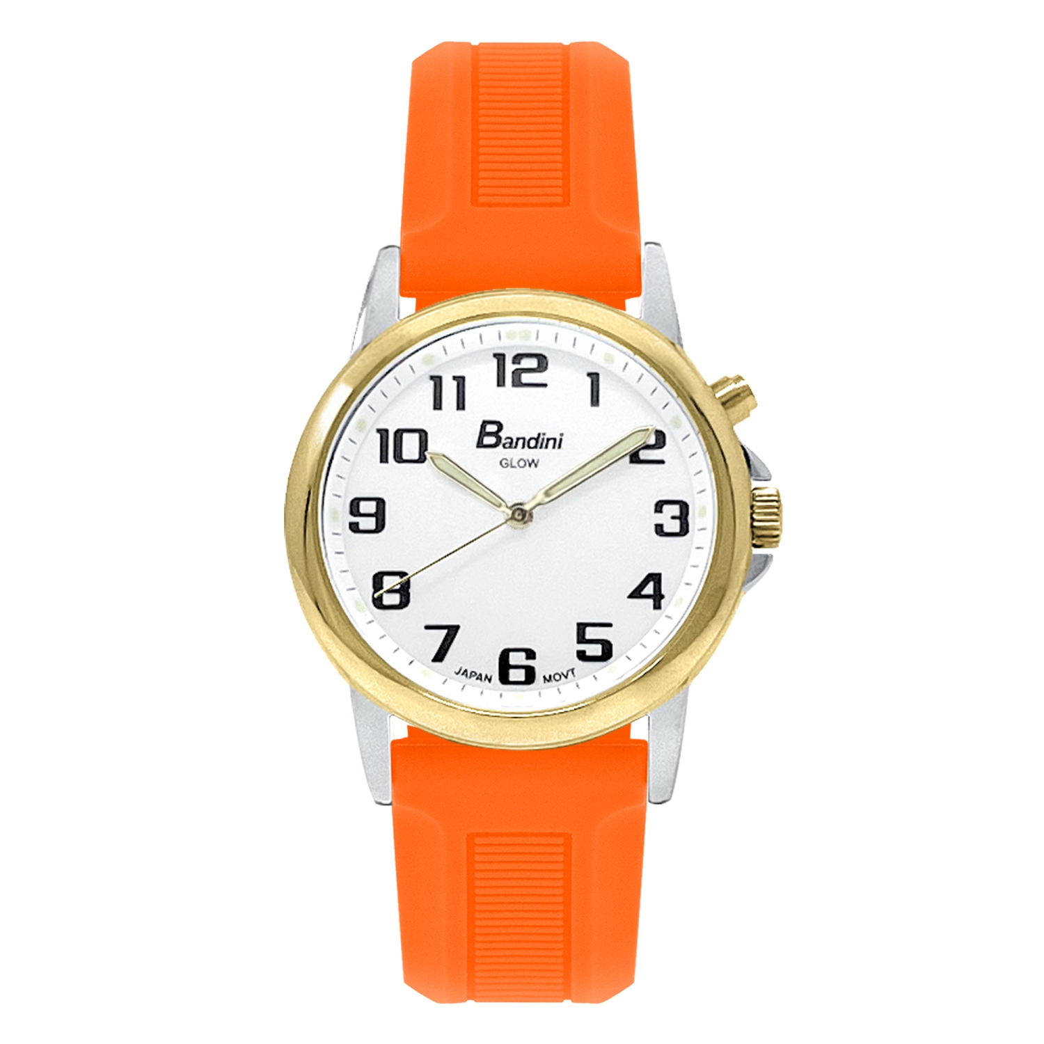 Mens Gold 38mm Analog Tone Glow Watch, Washable Silicone Band, Easy Read, Light Up, Quartz, White Dial, Big Numbers