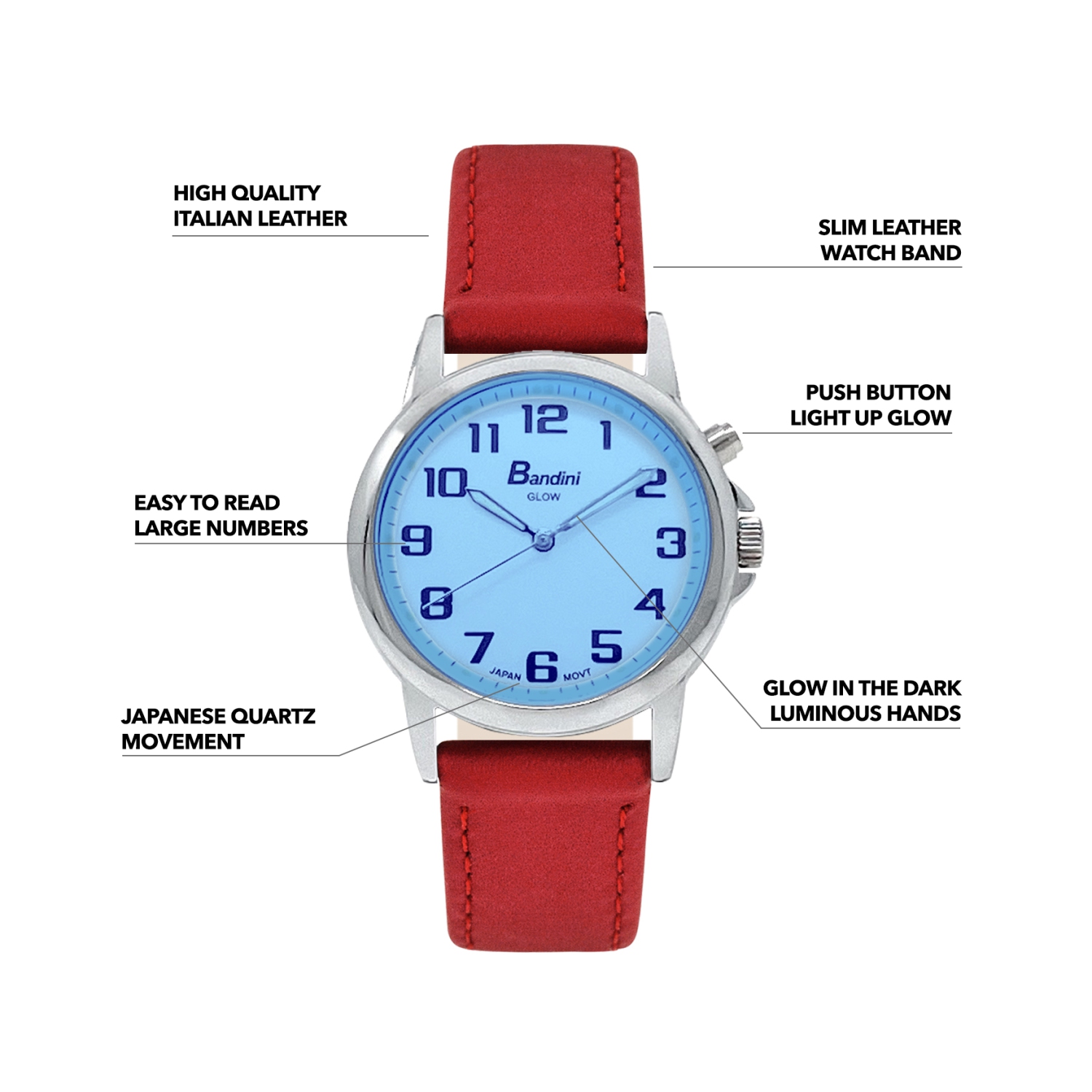 Montre de 28mm analogique pour femmes, couleur argent, bracelet en cuir, cadran blanc lumineux, facile à lire avec gros chiffres, éclairage de nuit,