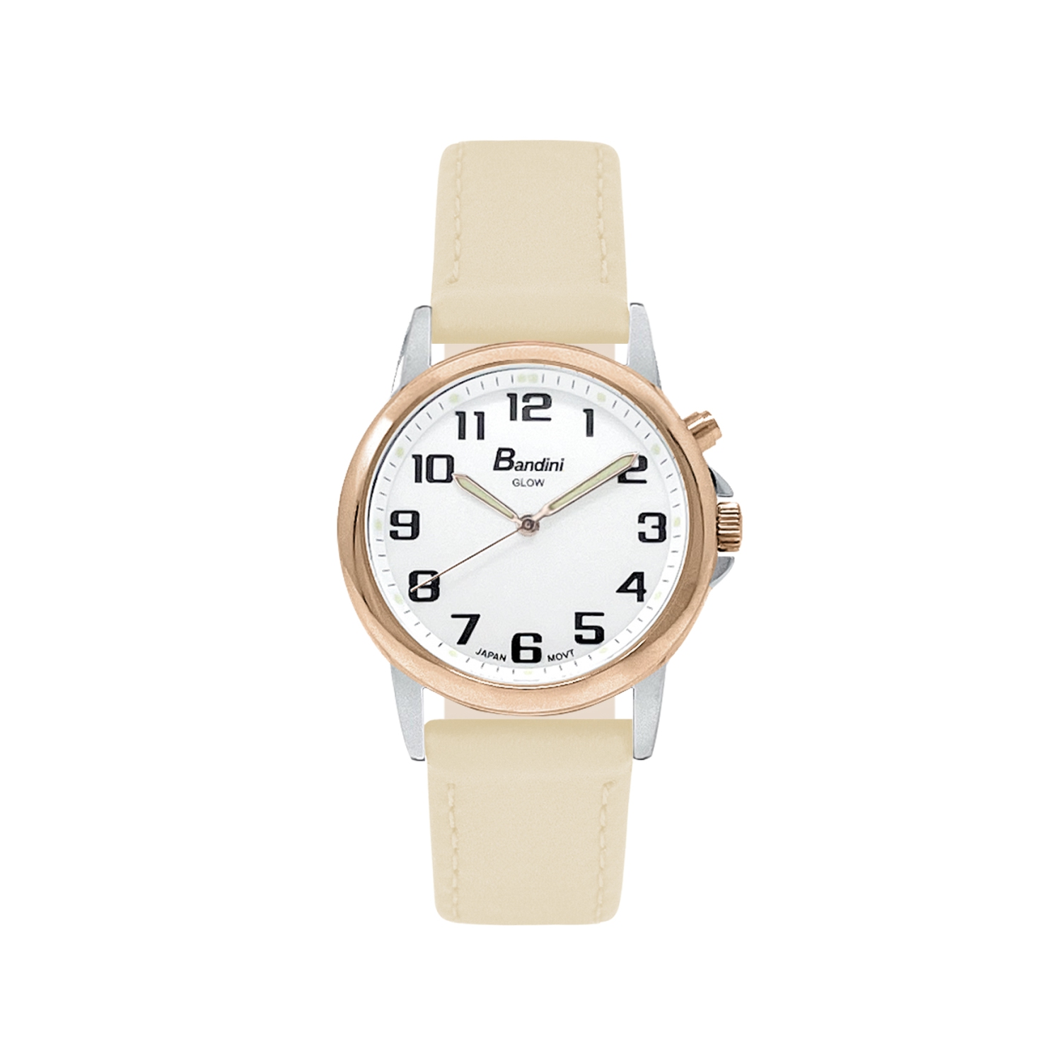 Womens Rose Gold Tone Glow Watch, Leather Band, 28mm Analog Easy to Read with Big Numbers, Light Up, Quartz, White Dial