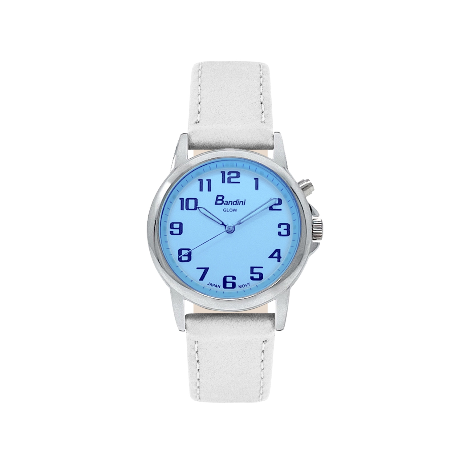 Womens Silver Tone Glow Watch, Leather Band, 28mm Analog Easy to Read with Big numbers, Light Up, Quartz, White Dial