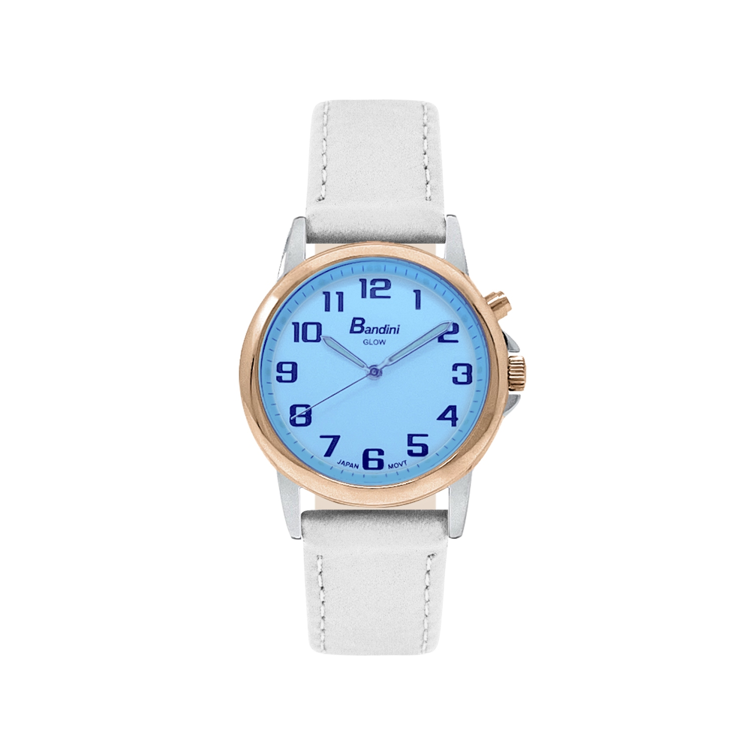 Montre de 28mm analogique pour femmes, couleur ton or rose, bracelet en cuir, cadran blanc lumineux, facile à lire avec gros chiffres, éclairage de