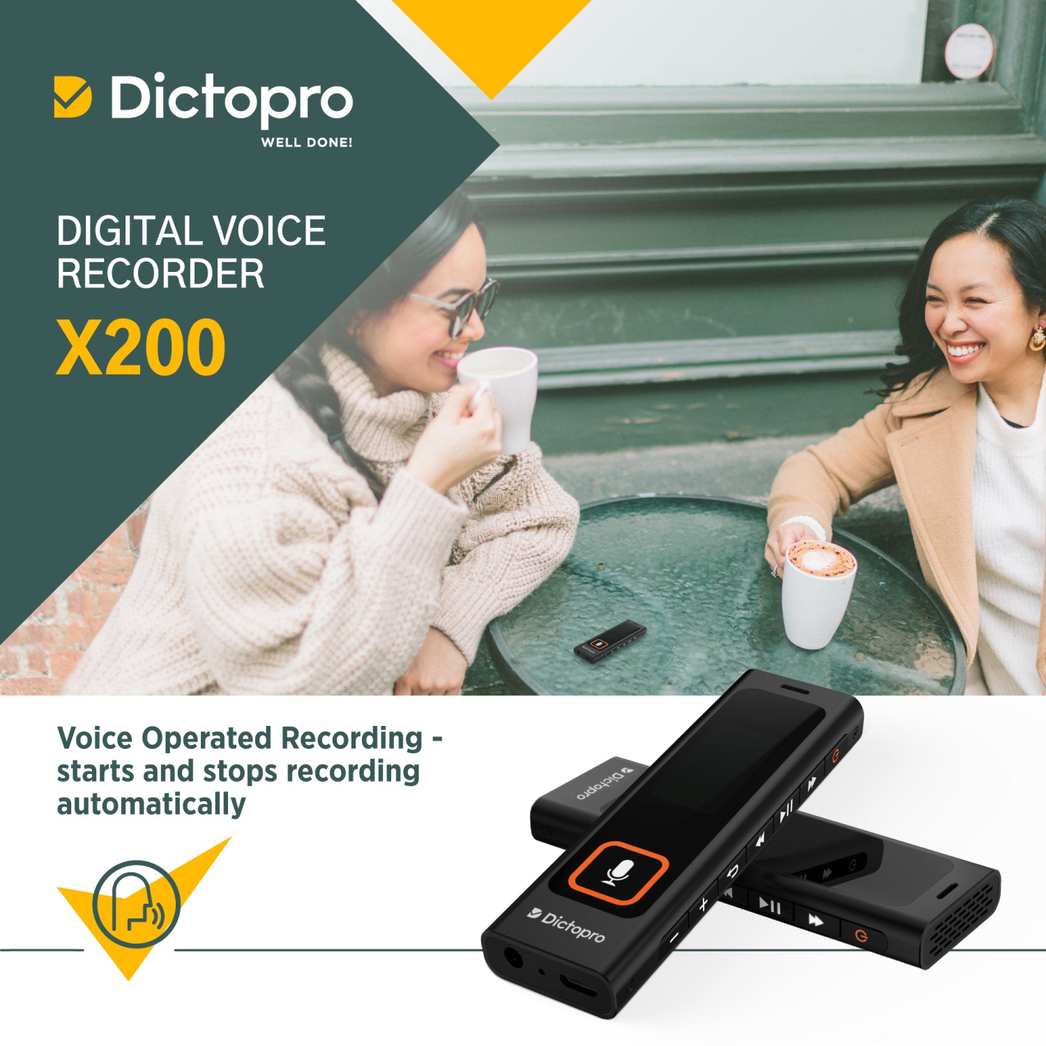 Digital Voice Activated Recorder w/Password Protection, HQ Recording from 60ft, Record Lectures, Sensitive Mic, Automatic Noise Reduction, 582H