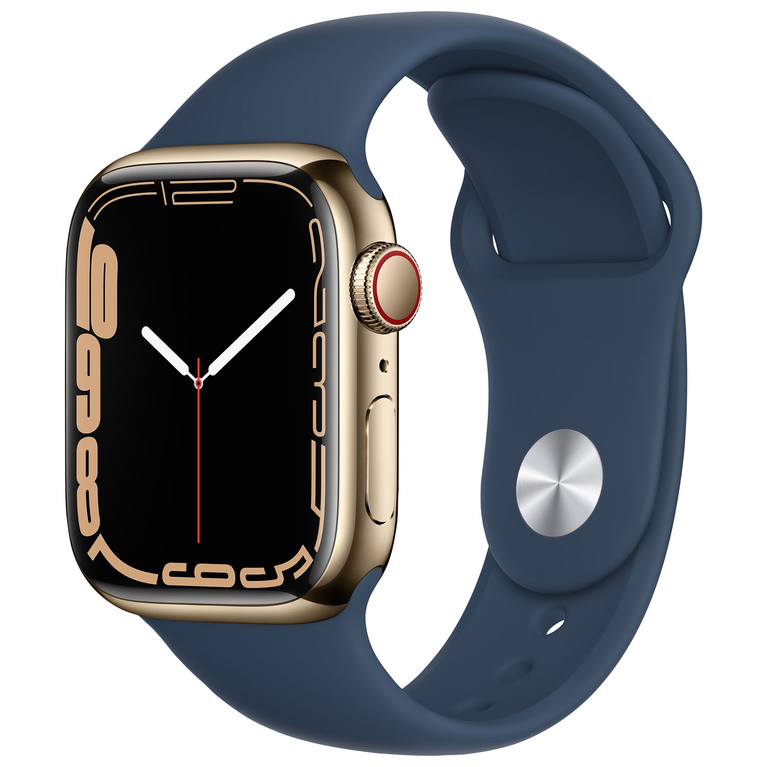 Remis à neuf - Apple Watch Series 7 (GPS + cellulaire) avec boîtier 41&nbsp;mm doré en acier inoxydable et bracelet sport bleu abysse