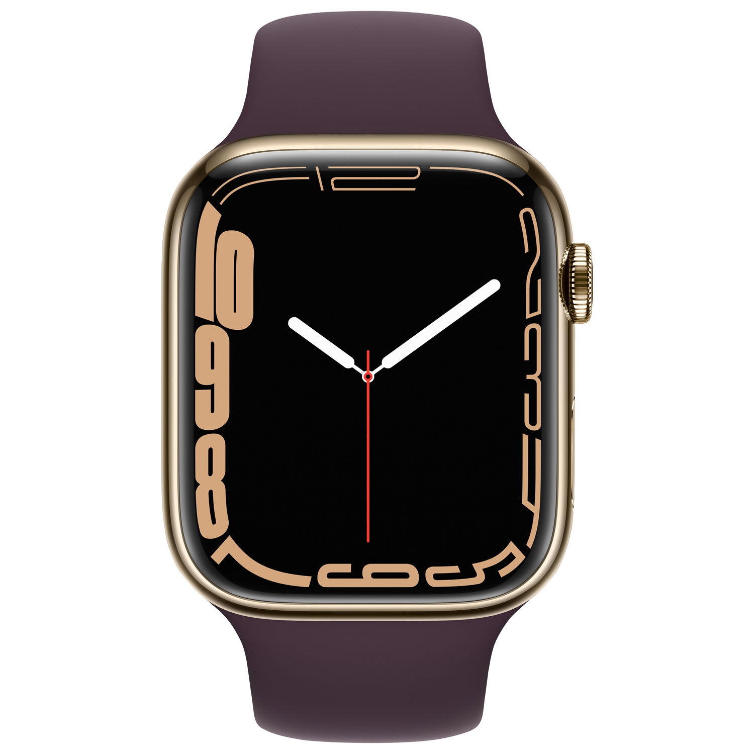 Remis à neuf - Apple Watch Series 7 (GPS + cellulaire) avec boîtier 45&nbsp;mm en acier inoxydable doré et bracelet sport cerisier foncé