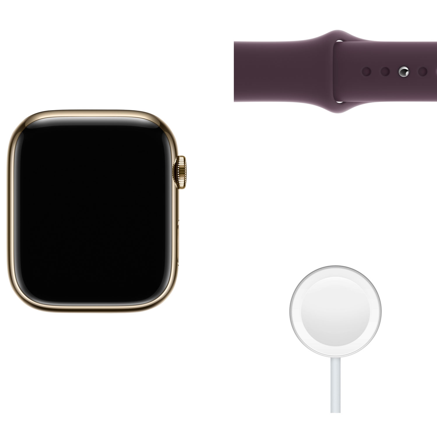 Remis à neuf - Apple Watch Series 7 (GPS + cellulaire) avec boîtier 45&nbsp;mm en acier inoxydable doré et bracelet sport cerisier foncé