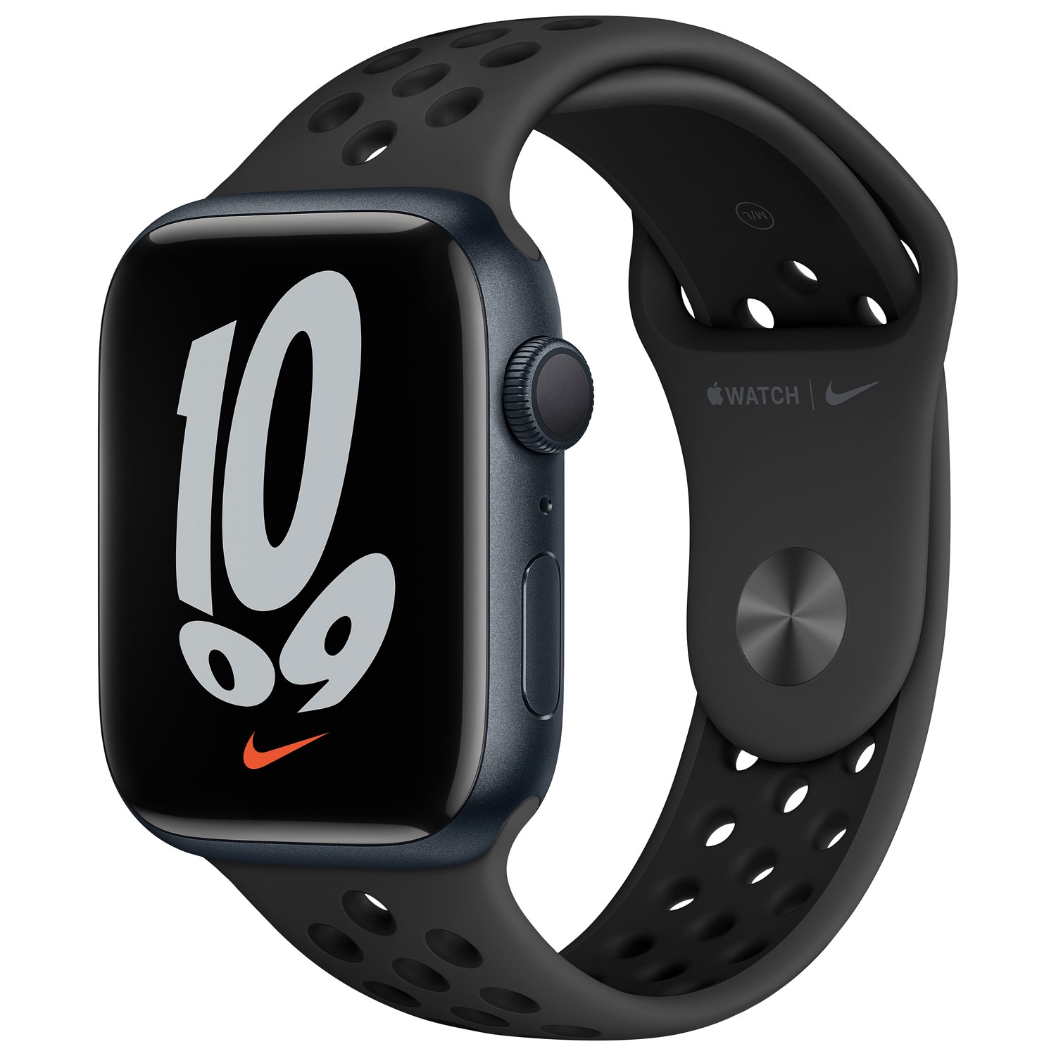 Refurbished (Fair) - Apple Watch Nike Series 7 (GPS) 45mm Midnight Aluminum Case with Anthracite/Black Nike Sport Band