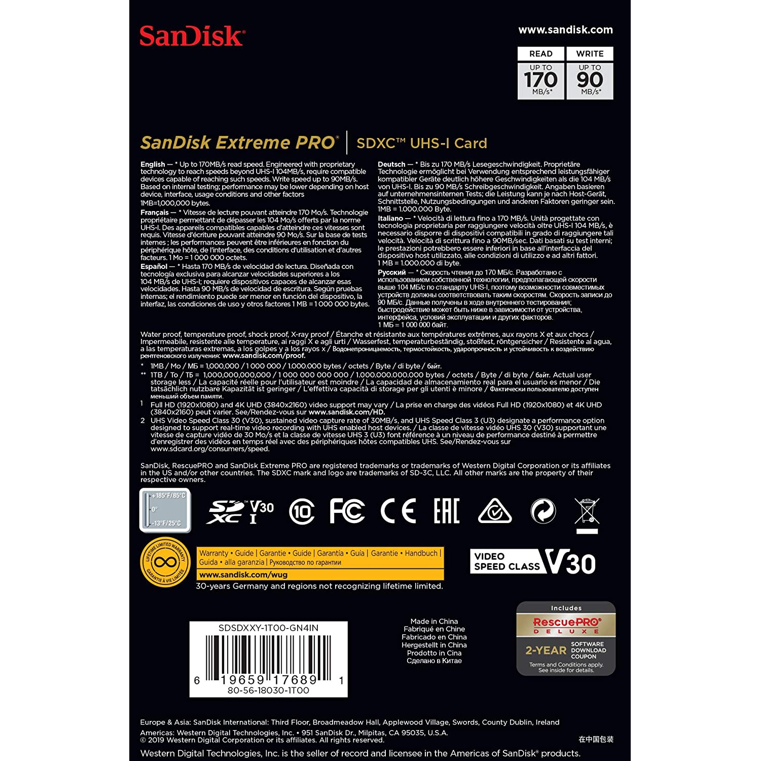 ●SANDISK　SDSDXXY-1T00-GN4IN [1TB] Amazon.com: SanDisk 1TB Extreme PRO SDXC UHS-I Card - C10