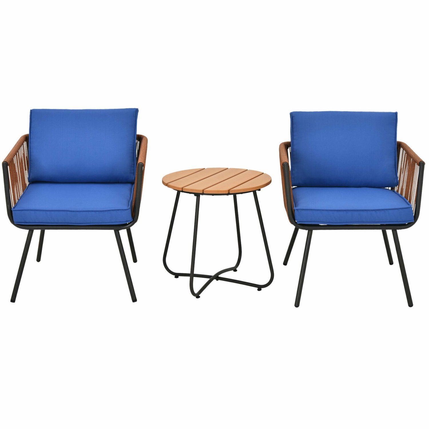 Gymax 3PC Patio Birsto Furniture Set Cushioned Sofa Armrest Coffee Table Blue