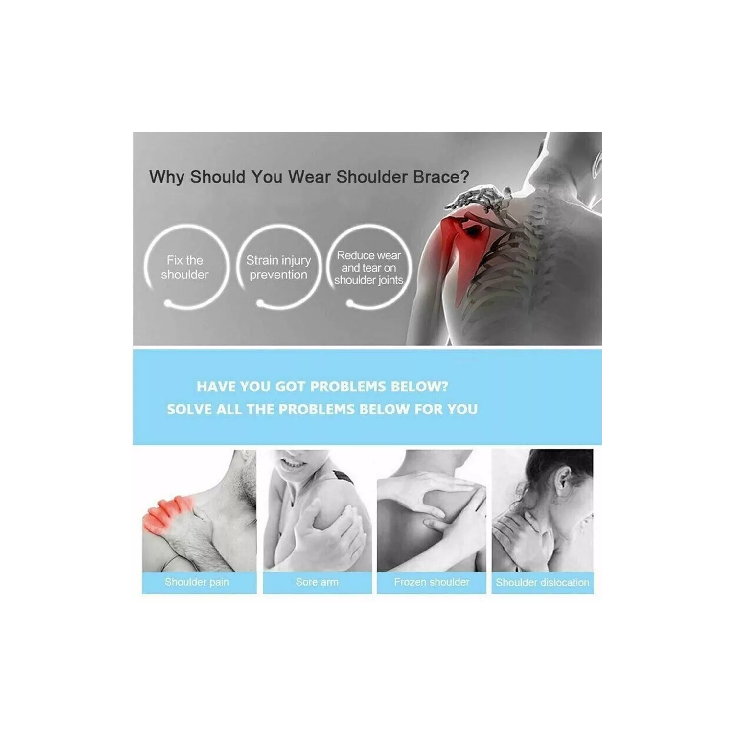 Shoulder Support Adjustable Fit Sleeve Wrap, Relief for Shoulder Injuries and Tendonitis