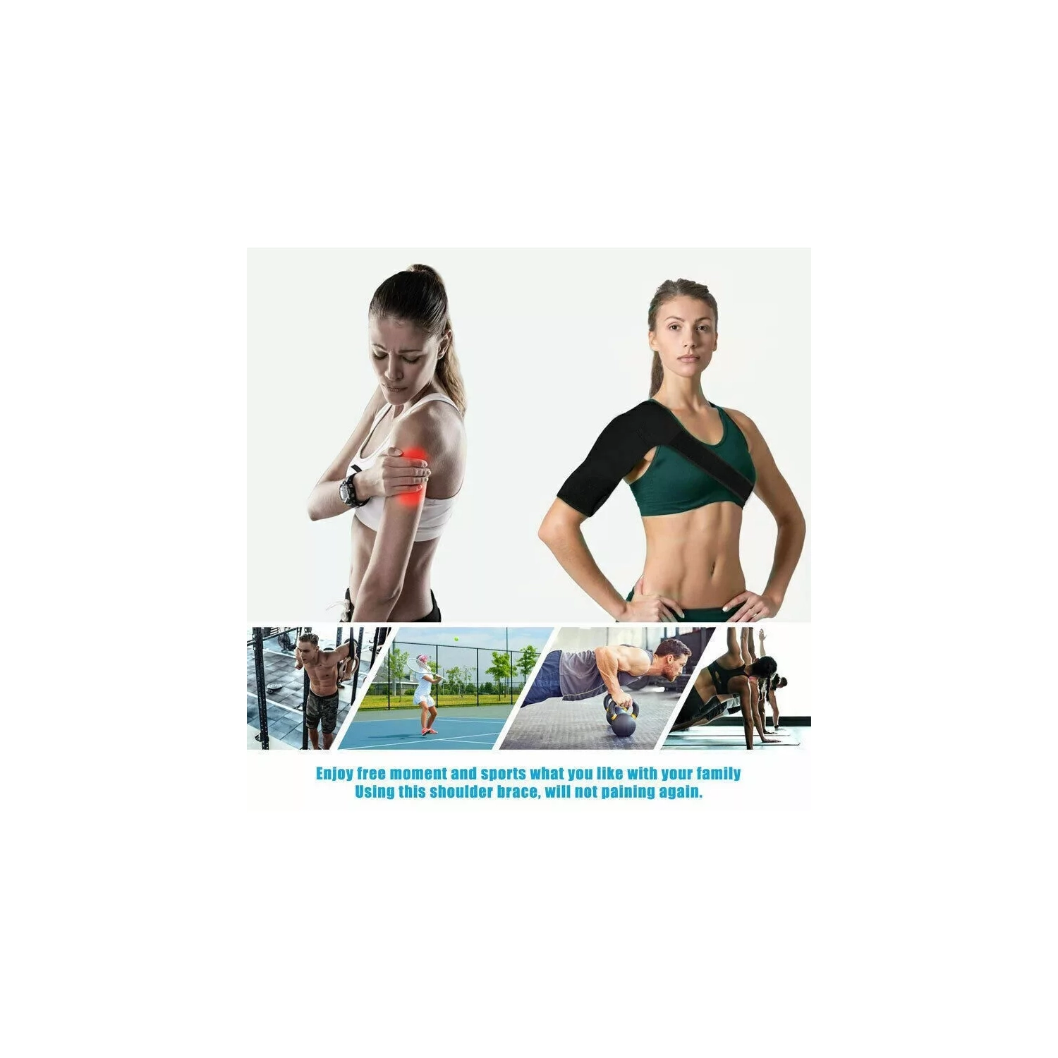 Shoulder Support Adjustable Fit Sleeve Wrap, Relief for Shoulder Injuries and Tendonitis