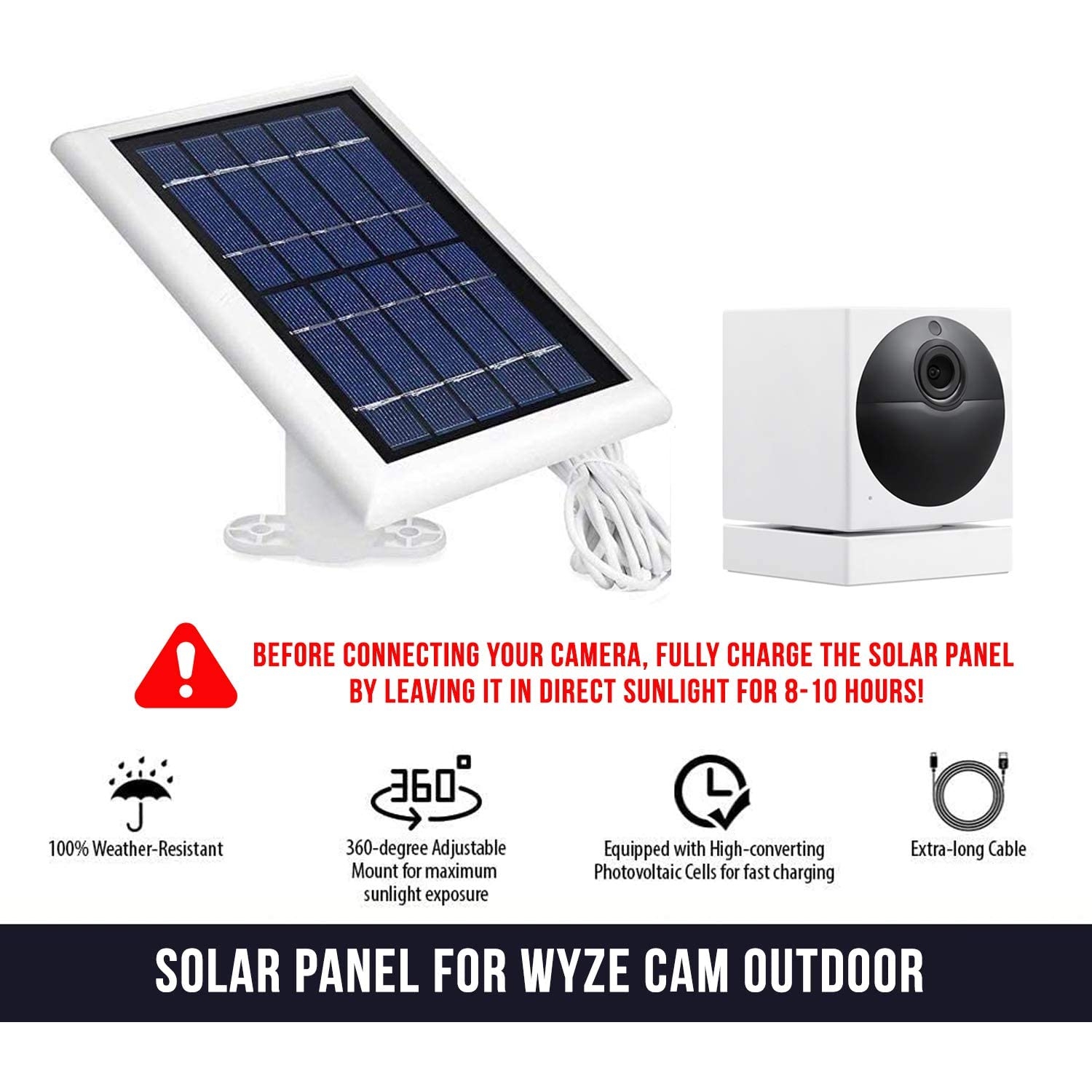 Wasserstein Solar Panel for WYZE Cam Outdoor - Power Your Surveillance Camera Continuously with 2W 5V Charging - Camera Not Included