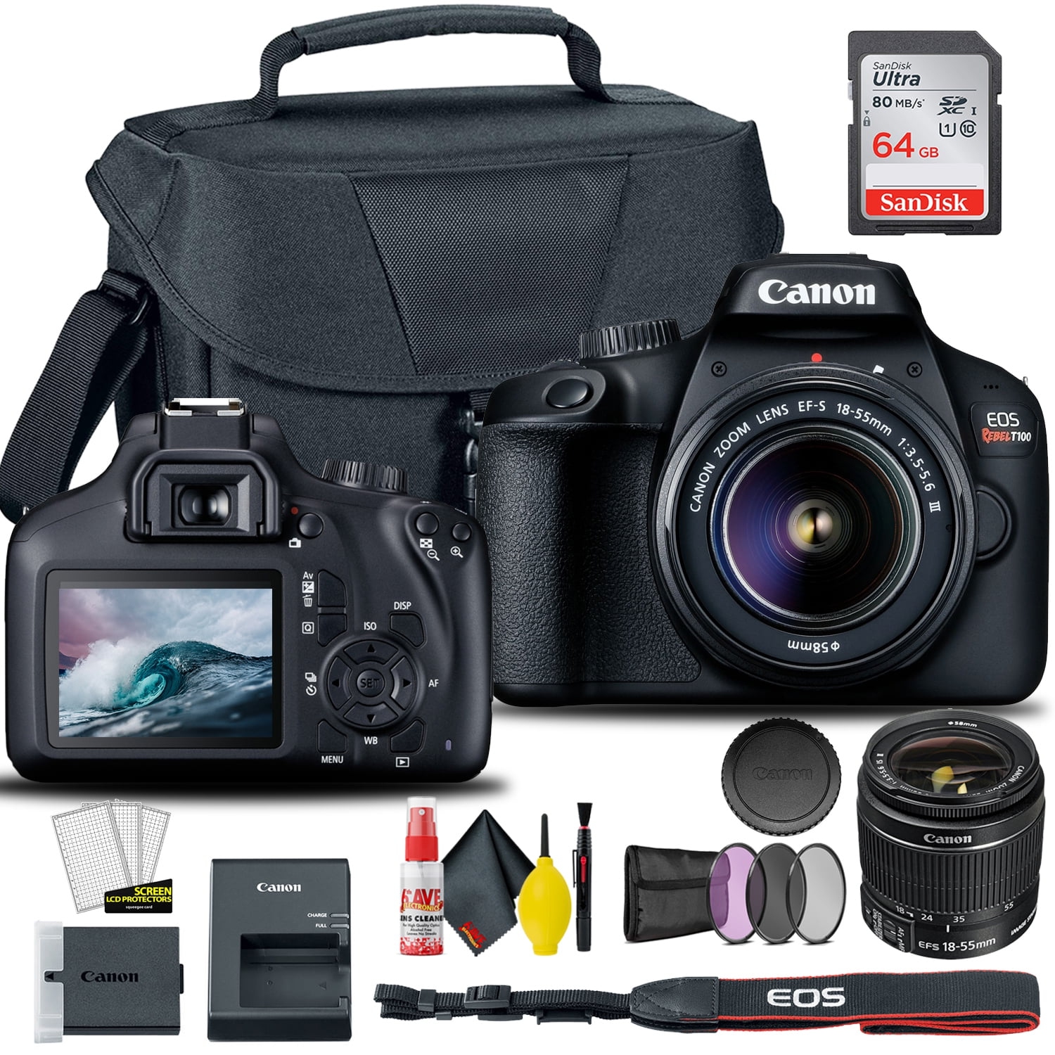 Canon EOS 4000D / Rebel T100 DSLR Camera with 18-55mm Lens, 58mm Filters, and More Bundle