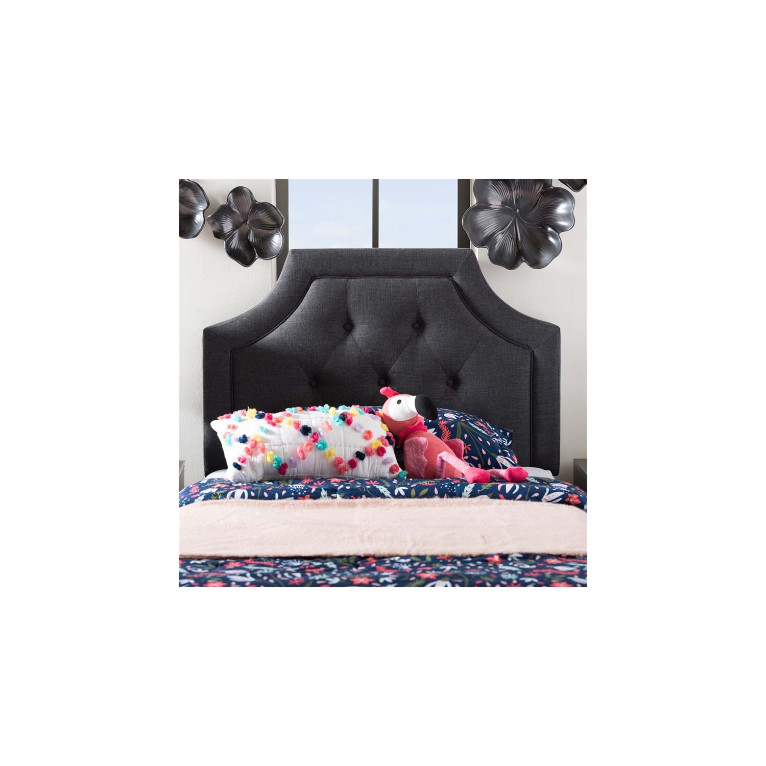 Tête de lit simple contemporaine en tissu capitonné Bowery Hill, gris foncé