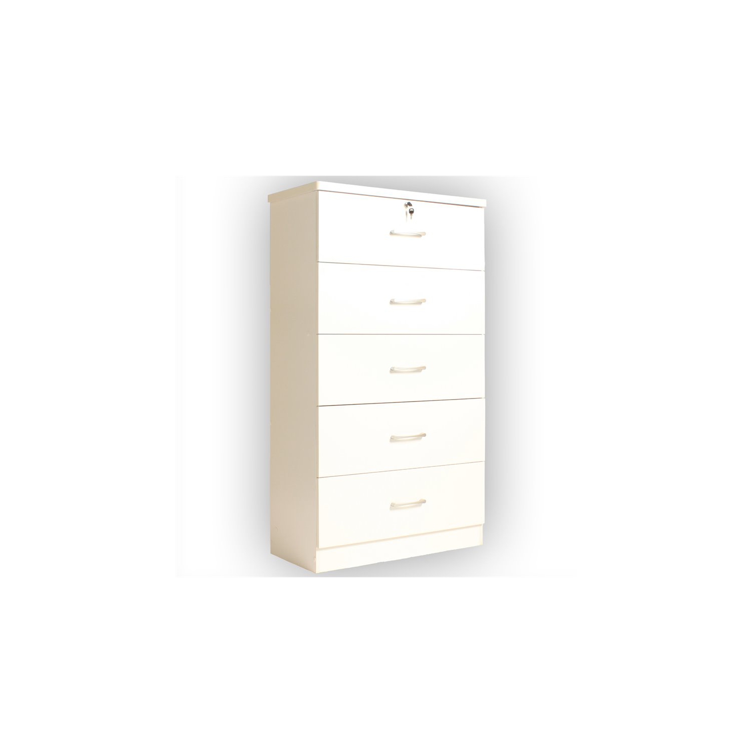 Better Home Products Olivia Wooden Tall 5 Drawer Chest Bedroom Dresser in White