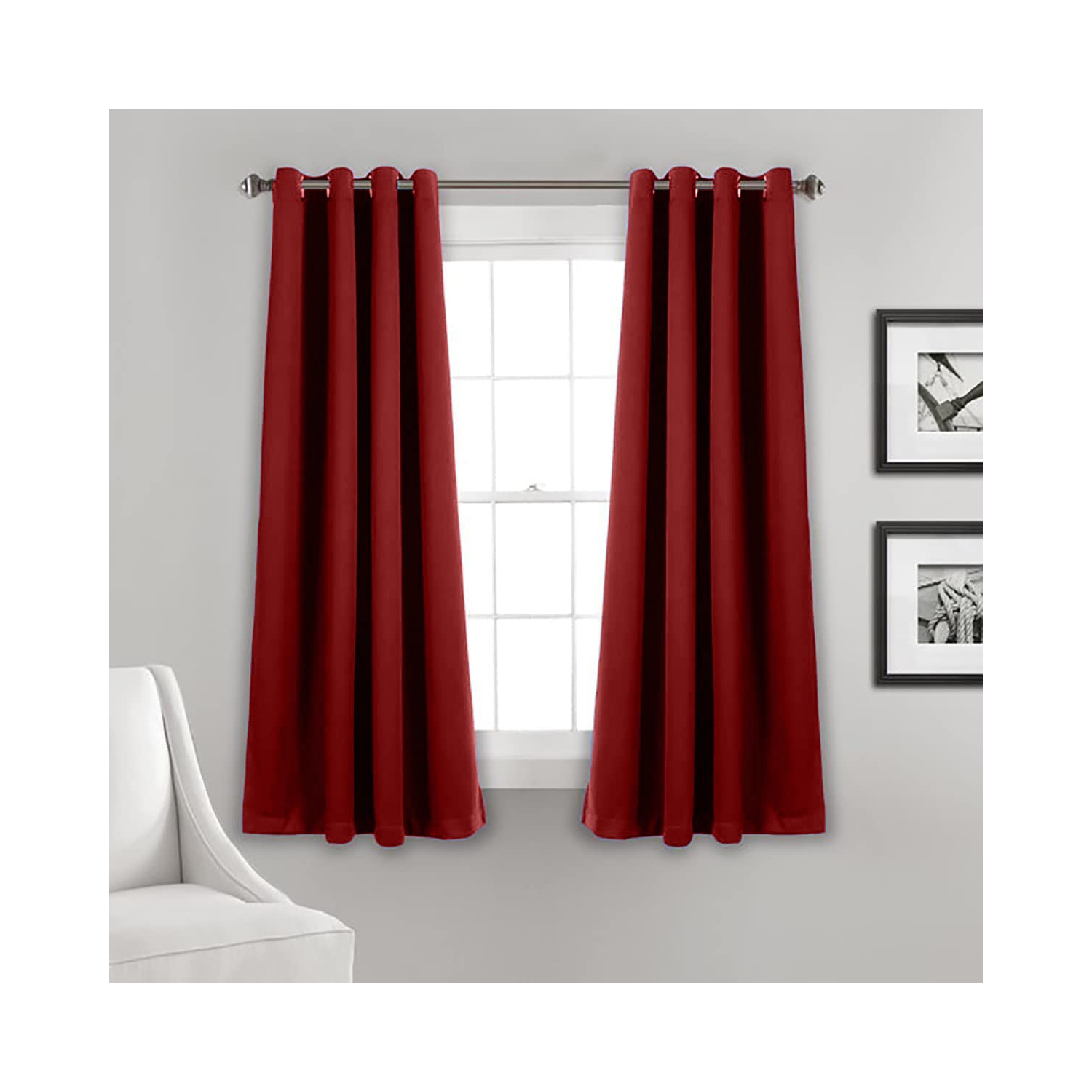 Canadian Linen Triple Weave Blackout Window Curtain, W 52" x L 63", 3 Layer Light Blocking 2 Panel No Noise Washable Polyester Ring Curtains, Red