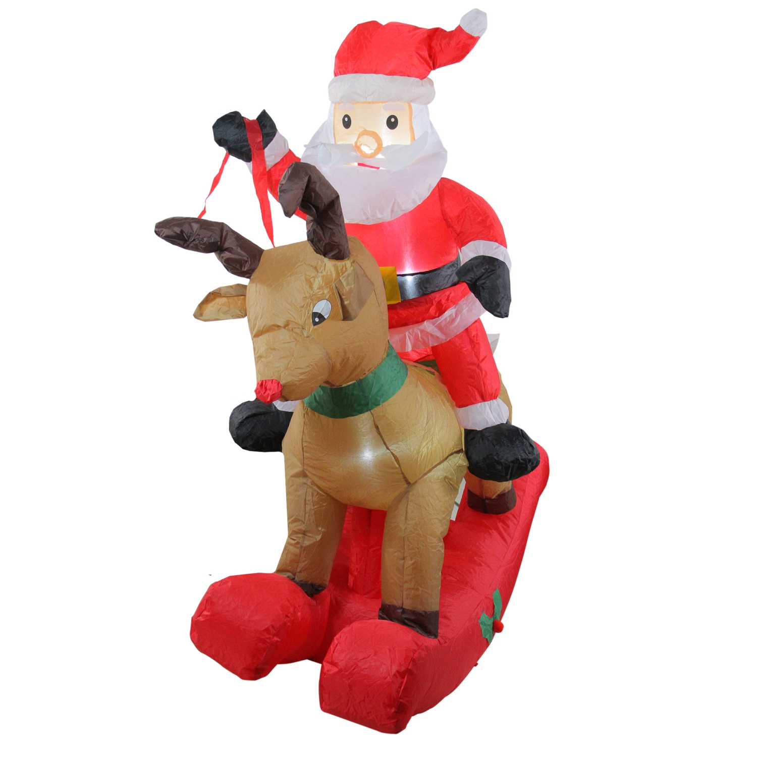 4.75' Pre-Lit Red Inflatable Rocking Reindeer and Santa Outdoor Christmas Yard Decor