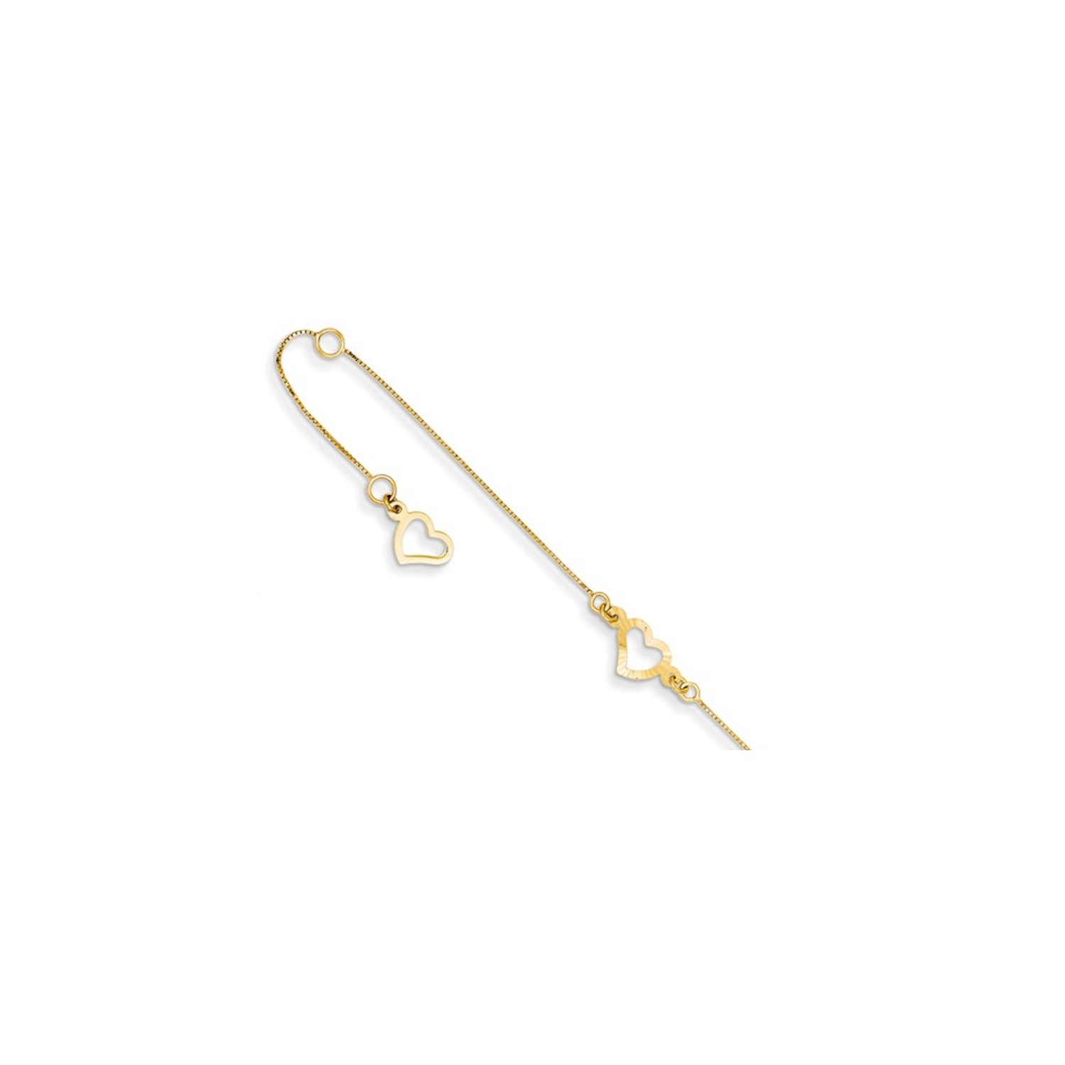 Chaîne de cheville ajustable en or jaune 14K ct avec coeur, 9 po