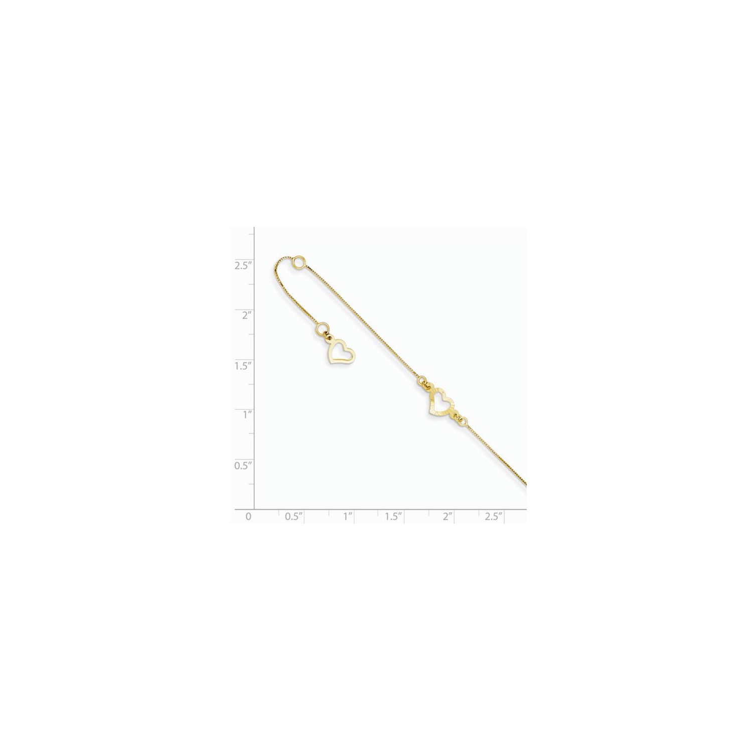Chaîne de cheville ajustable en or jaune 14K ct avec coeur, 9 po