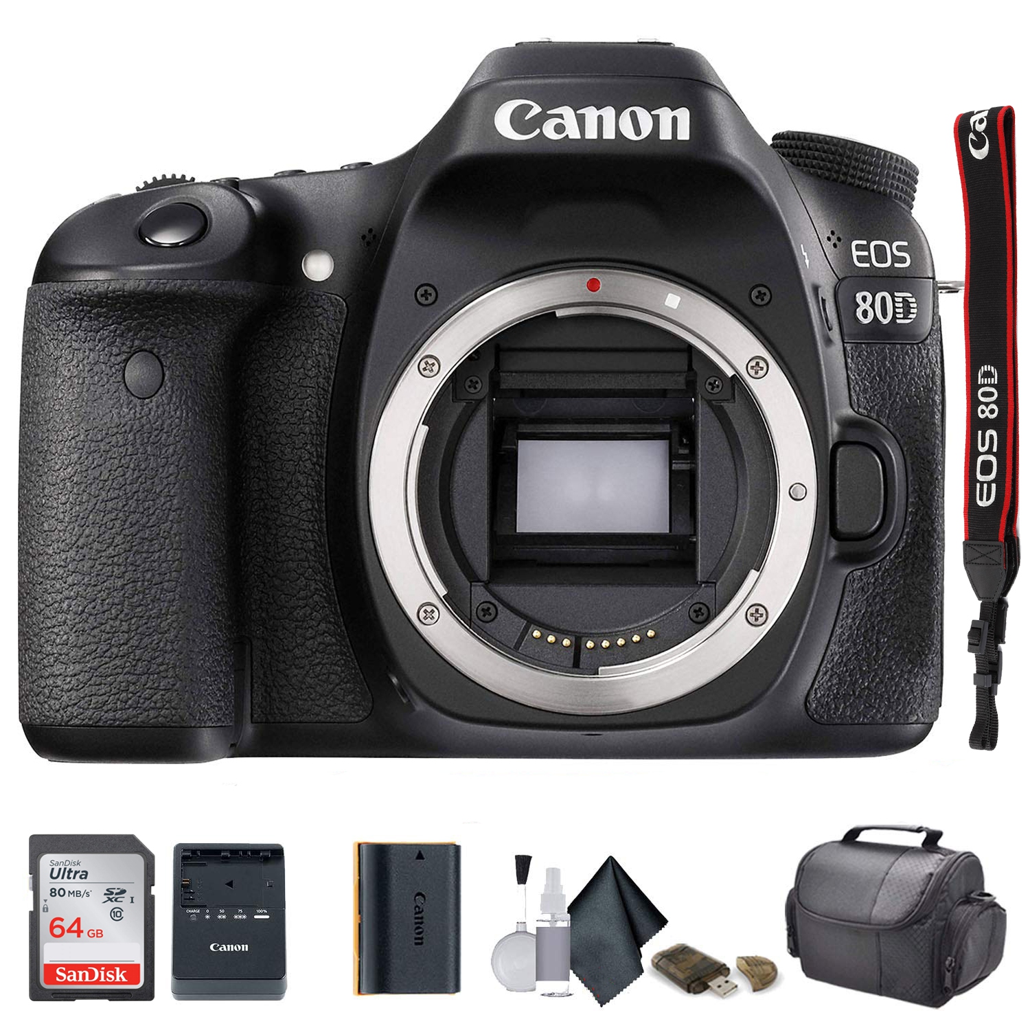 Refurbished (Excellent) Canon EOS 80D DSLR Camera (1263C004) - Starter Bundle