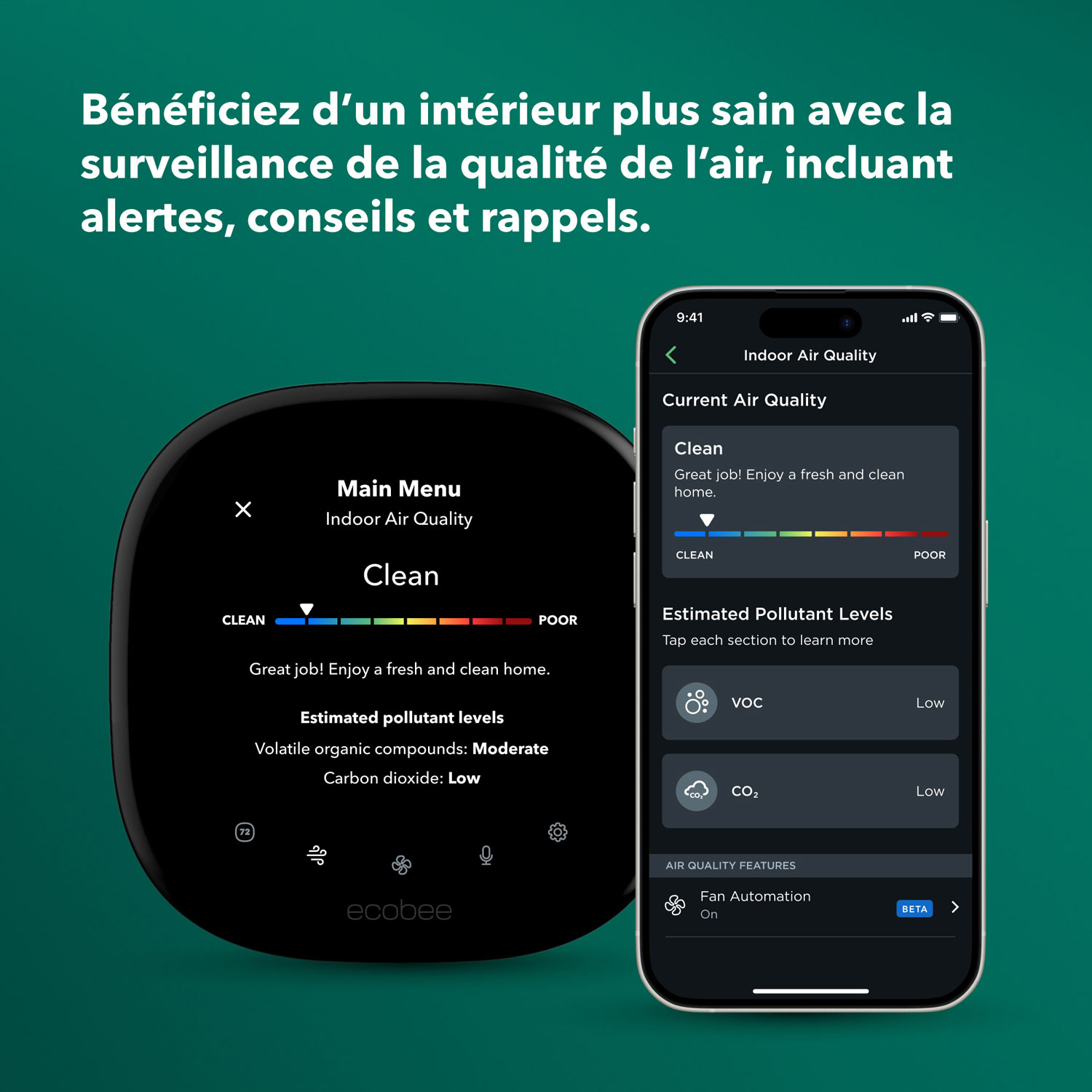 Thermostat intelligent Wi-Fi haut de gamme d'ecobee - Noir