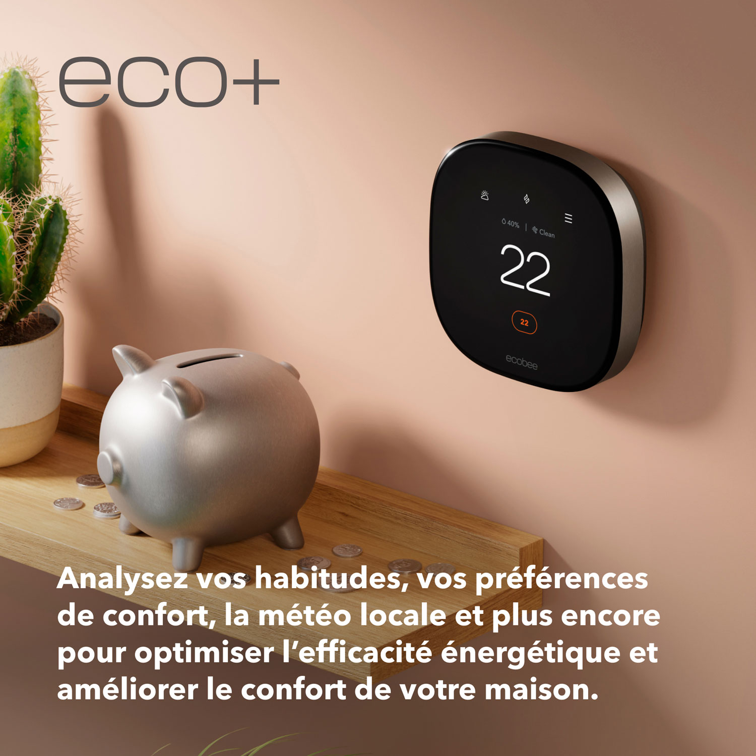 Thermostat intelligent Wi-Fi haut de gamme d'ecobee - Noir
