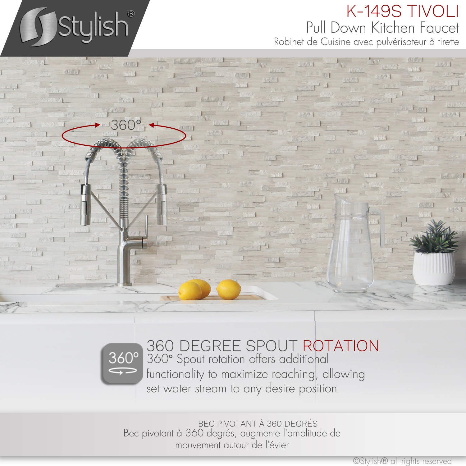 STYLISH Stainless Steel Single Handle Pull Down Sprayer Kitchen Faucet in Stainless Steel Brushed finish K-149S