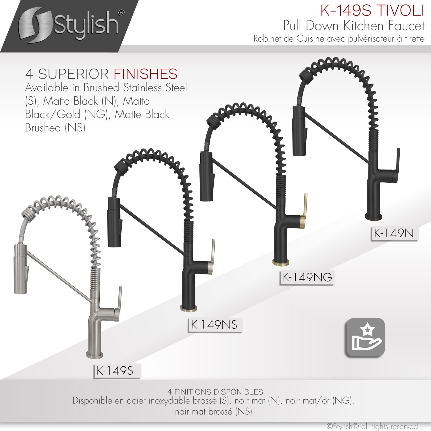 STYLISH Stainless Steel Single Handle Pull Down Sprayer Kitchen Faucet in Stainless Steel Brushed finish K-149S