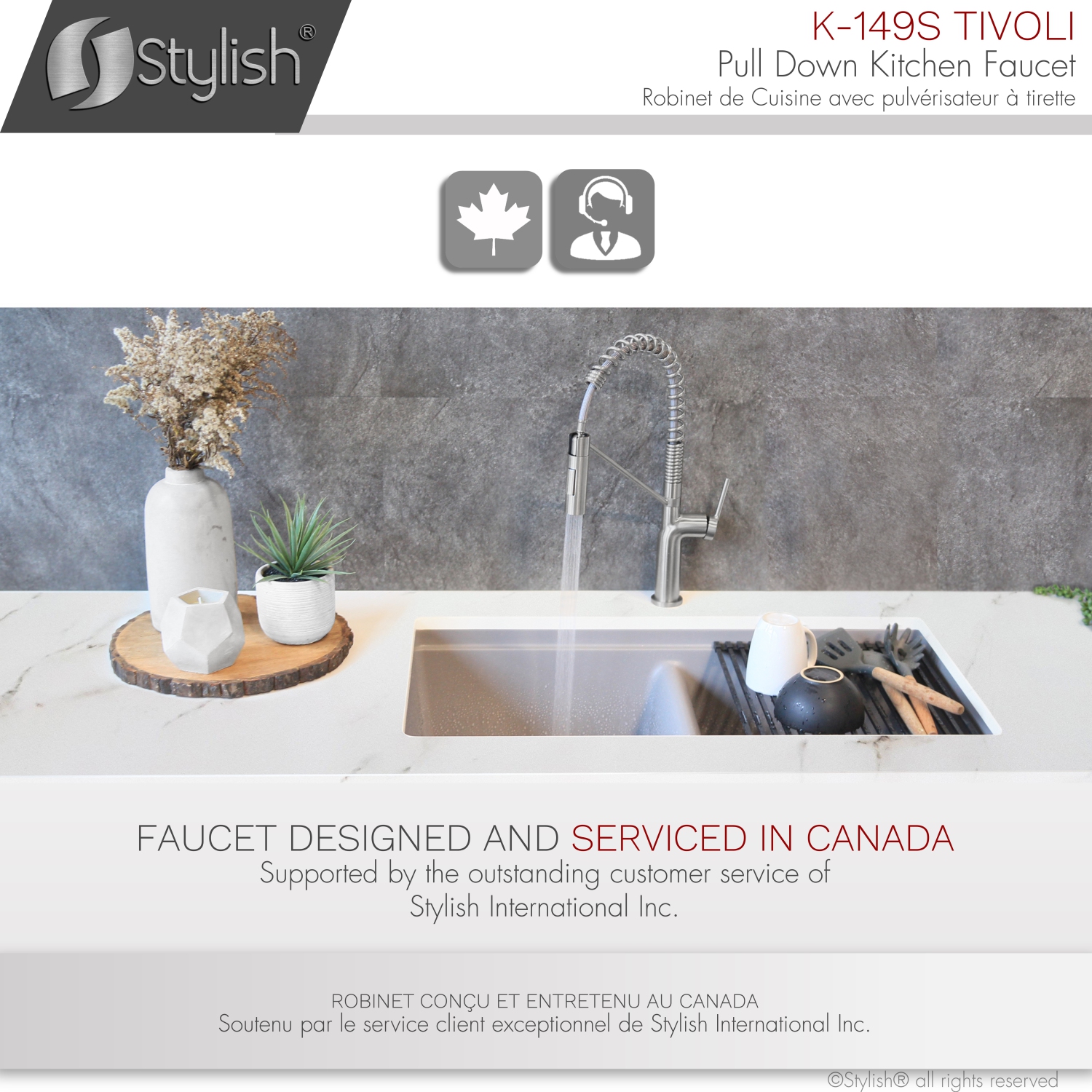 STYLISH Stainless Steel Single Handle Pull Down Sprayer Kitchen Faucet in Stainless Steel Brushed finish K-149S