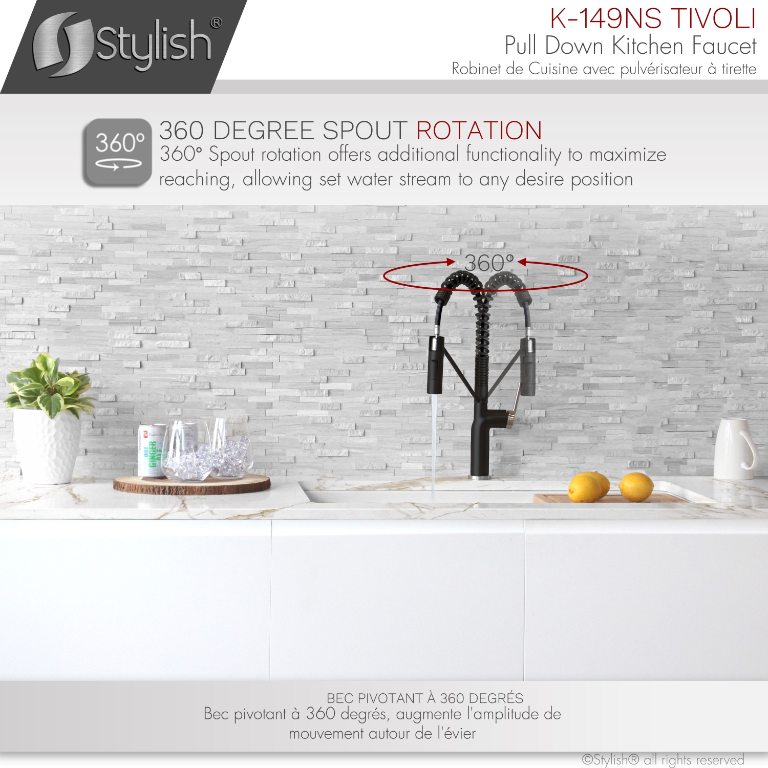 STYLISH Stainless Steel Single Handle Pull Down Sprayer Kitchen Faucet in Matte Black/Brushed Finish K-149NS