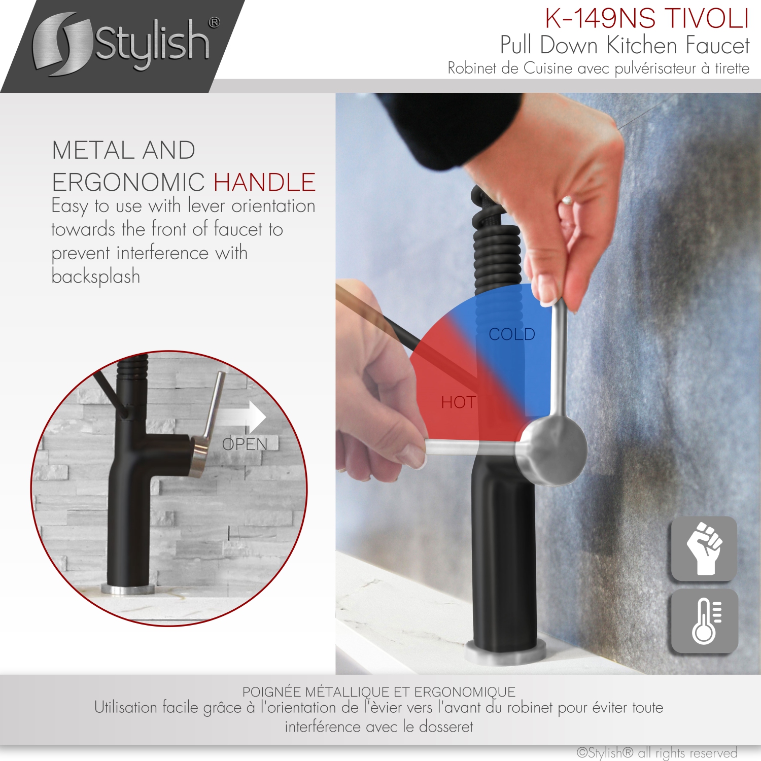 STYLISH Stainless Steel Single Handle Pull Down Sprayer Kitchen Faucet in Matte Black/Brushed Finish K-149NS