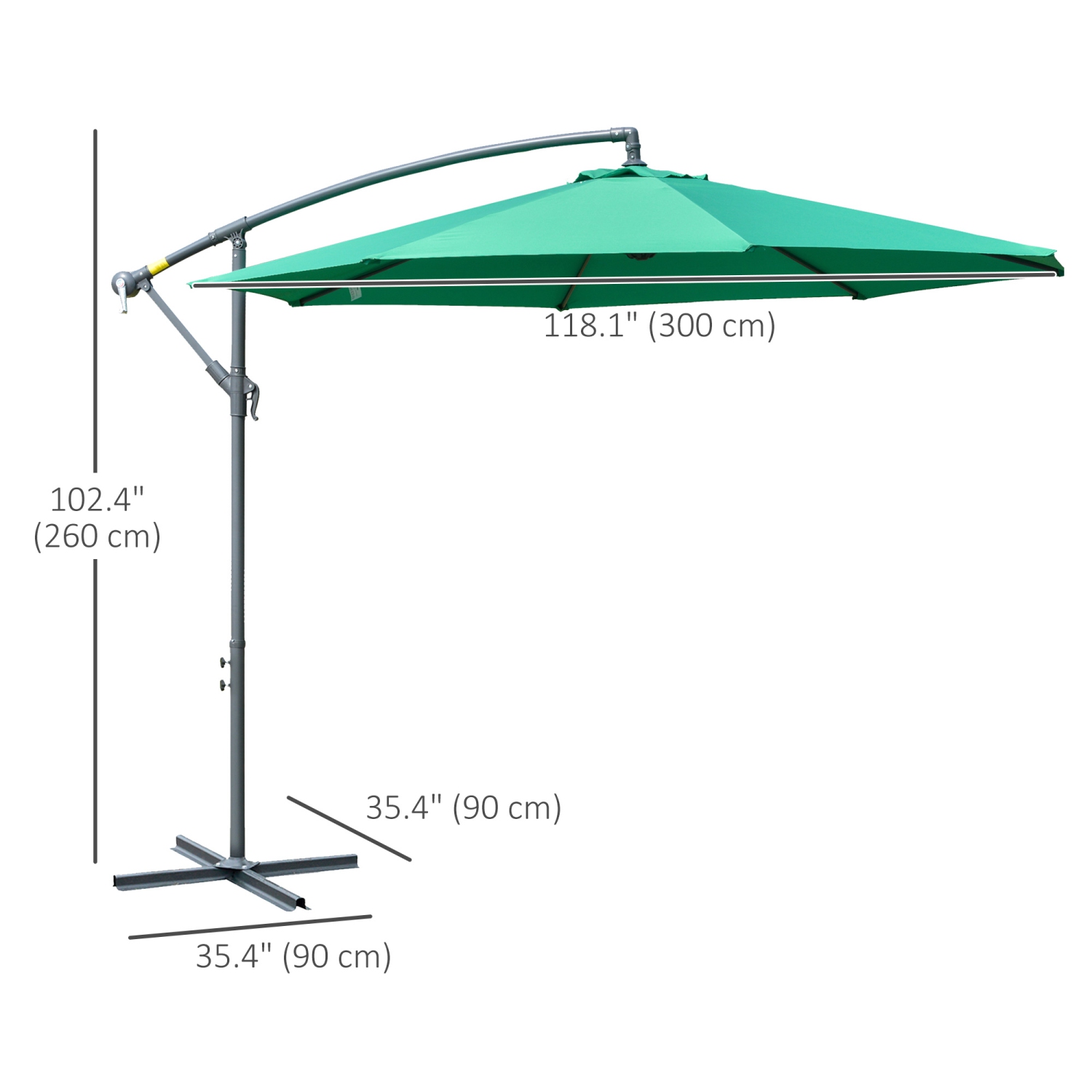 Outsunny 10ft Offset Patio Umbrella with Base, Garden Hanging Parasol with Crank, Banana Cantilever Umbrella Sun Shade, Green