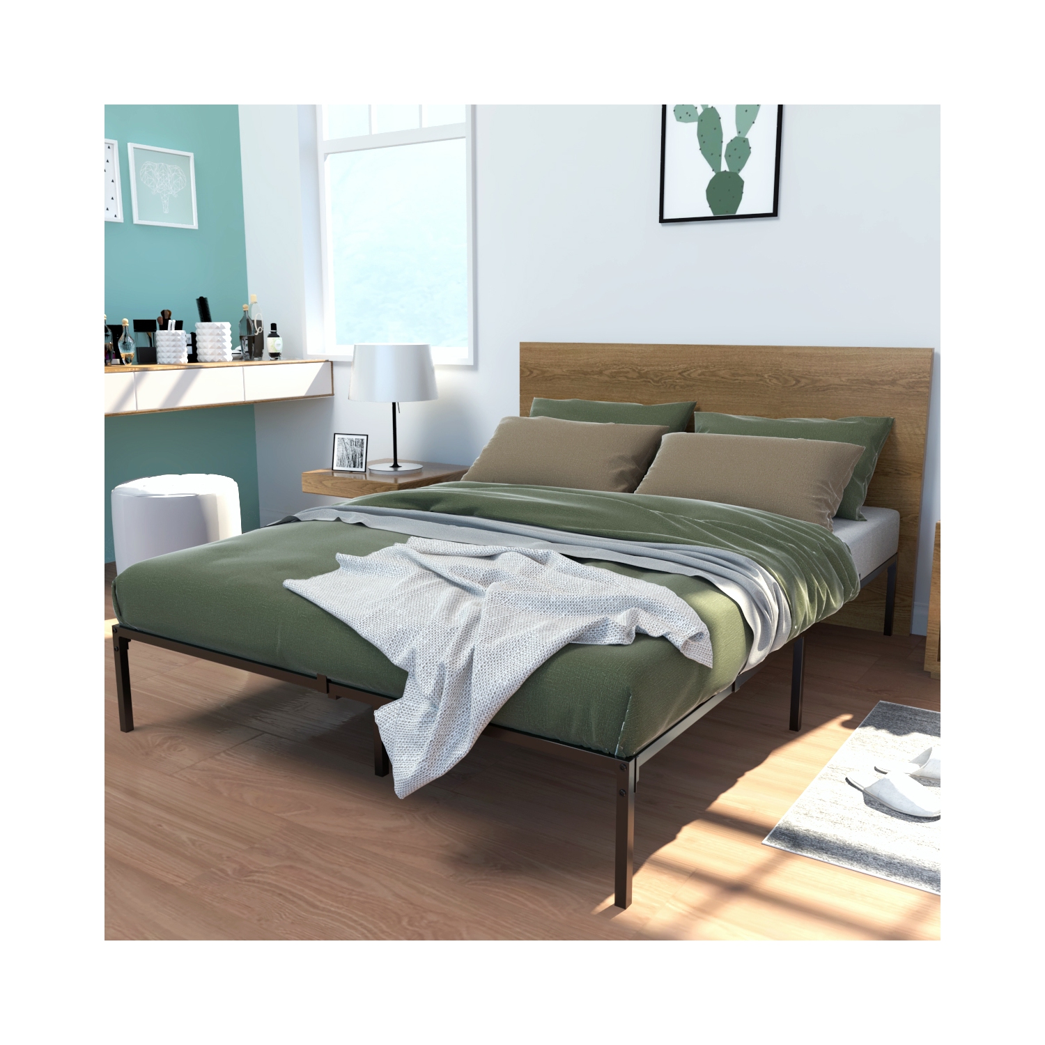 Jaxpety Metal Platform Bed Frame Mattress Foundation with Storage QUEEN SIZE