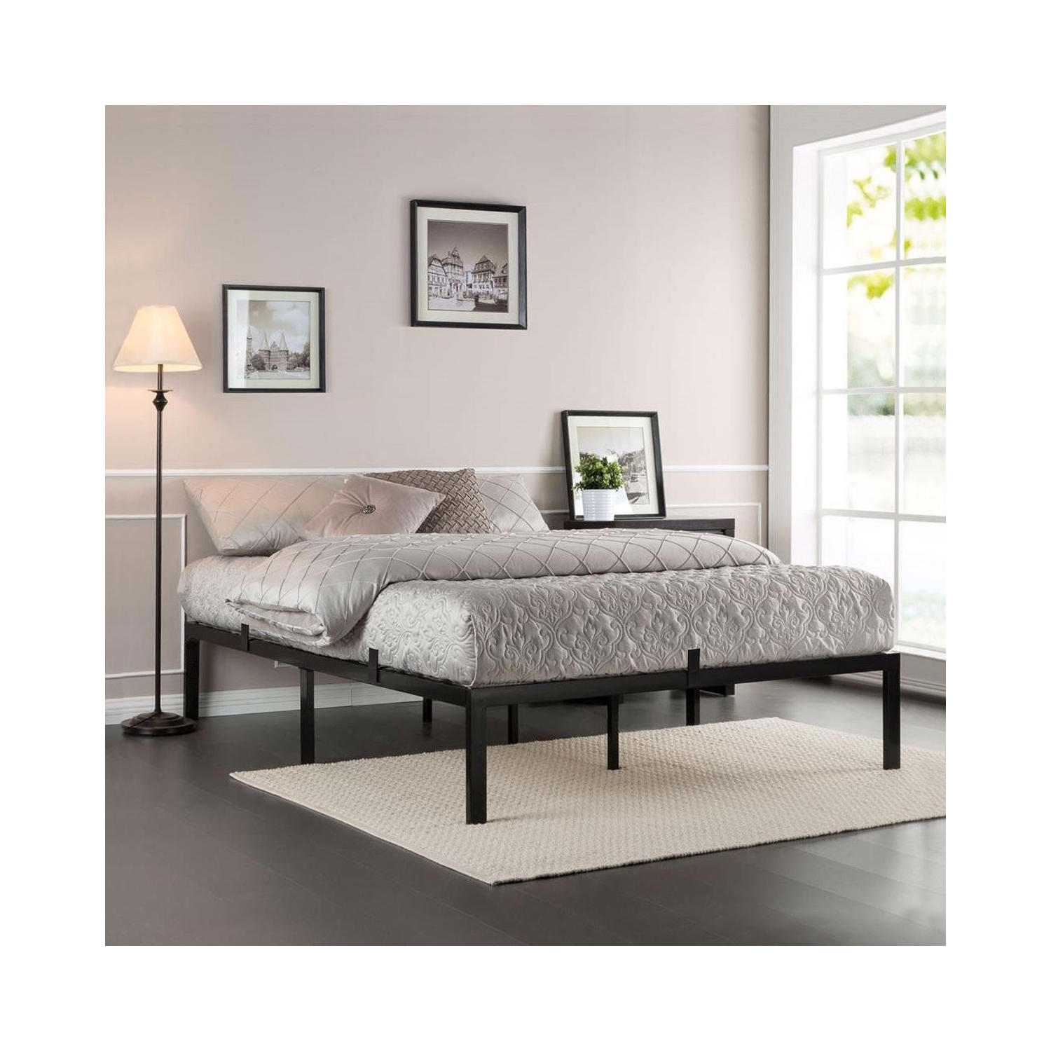 Jaxpety Metal Platform Bed Frame Mattress Foundation with Storage QUEEN SIZE