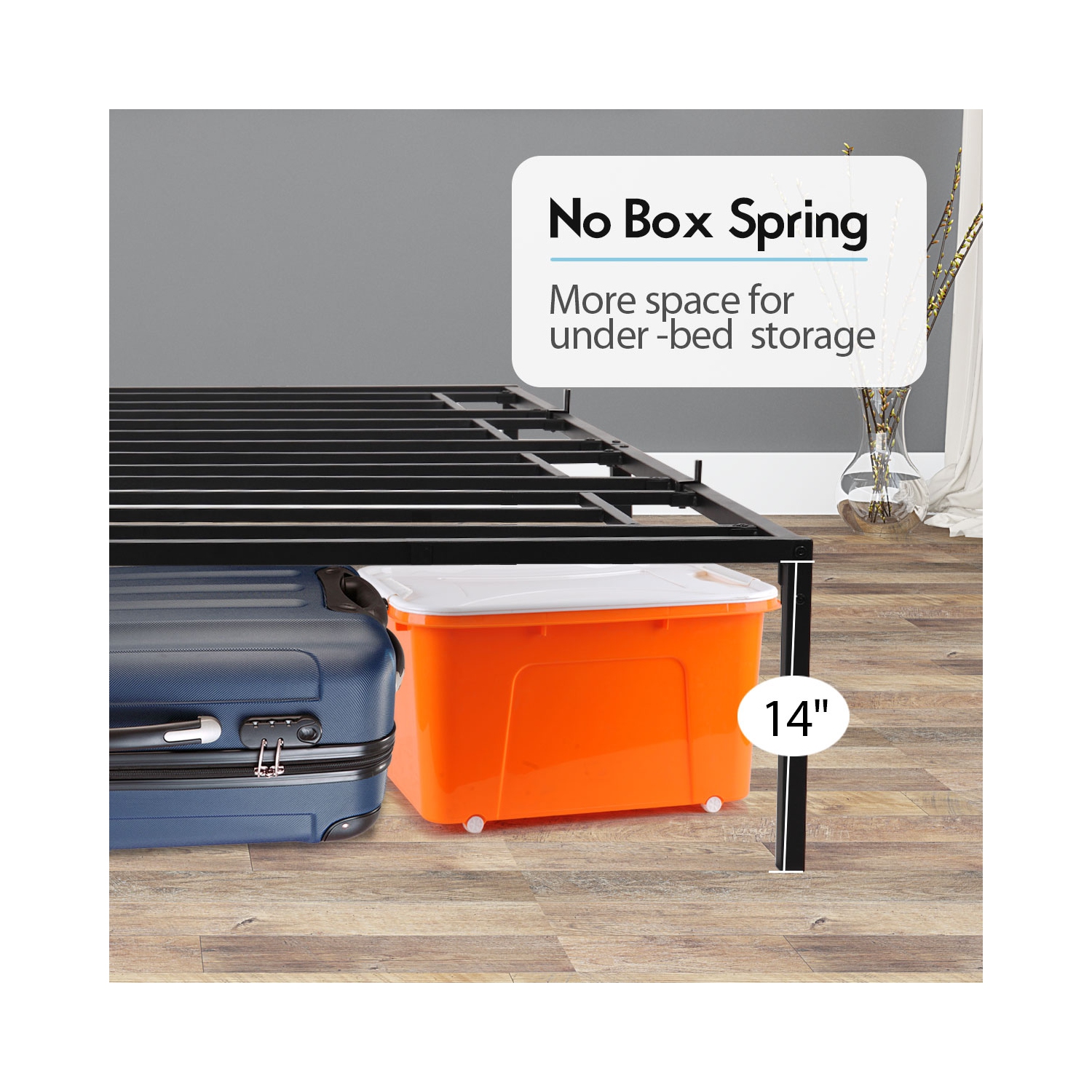 Jaxpety Metal Platform Bed Frame Mattress Foundation with Storage QUEEN SIZE