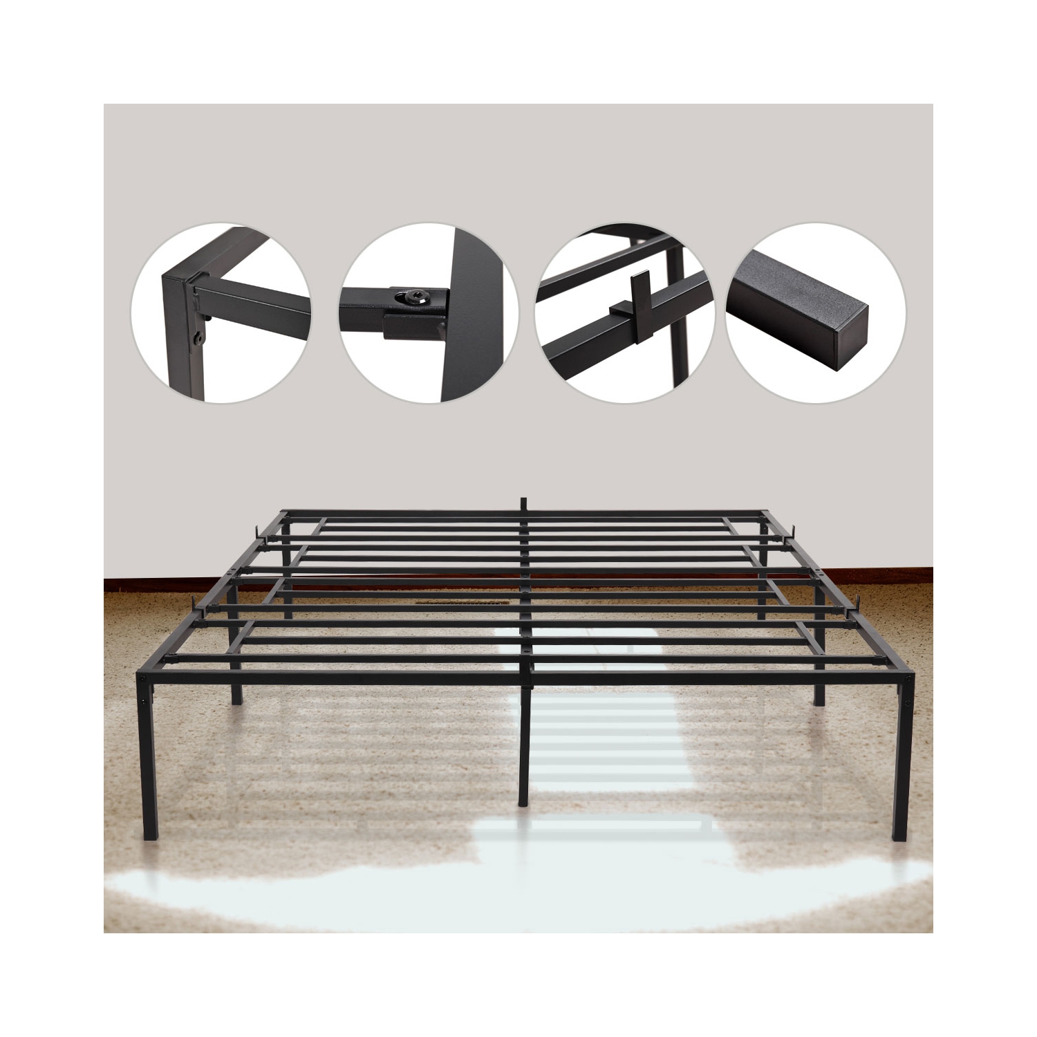 Jaxpety Metal Platform Bed Frame Mattress Foundation with Storage QUEEN SIZE