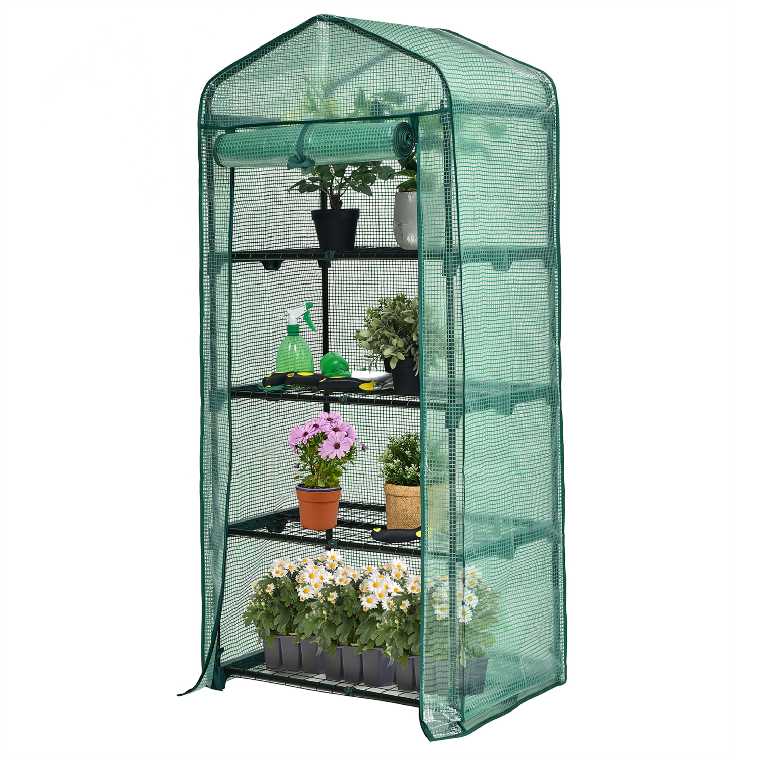 Costway Mini Greenhouse w/ PVC Cover 4-Tier Portable Warm House 28