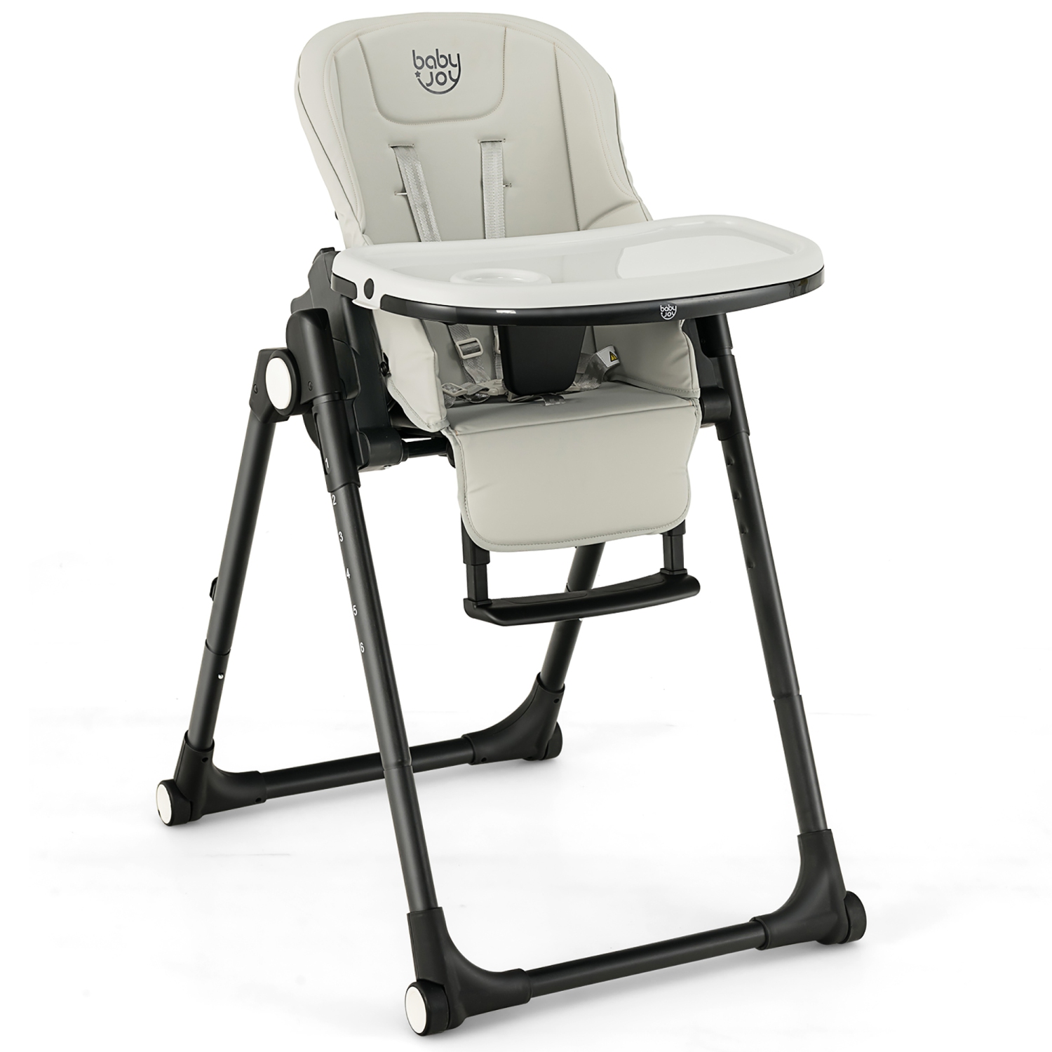 Babyjoy 4-in-1 Foldable Baby High Chair Height Adjustable Feeding Chair w/ Wheels