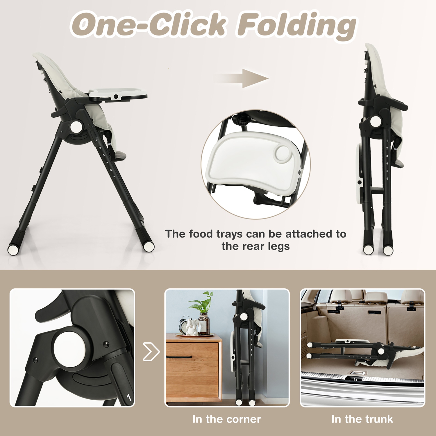 Babyjoy 4-in-1 Foldable Baby High Chair Height Adjustable Feeding Chair w/ Wheels