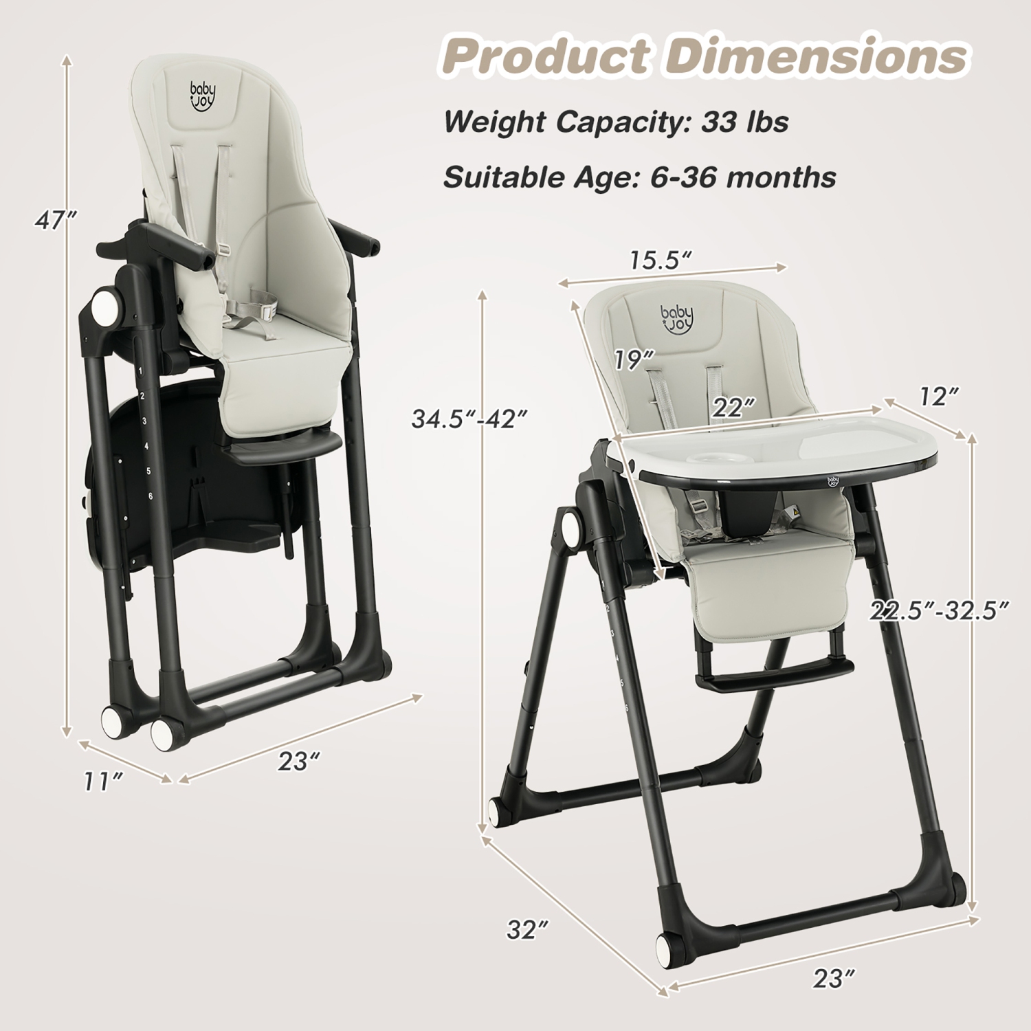 Babyjoy 4-in-1 Foldable Baby High Chair Height Adjustable Feeding Chair w/ Wheels