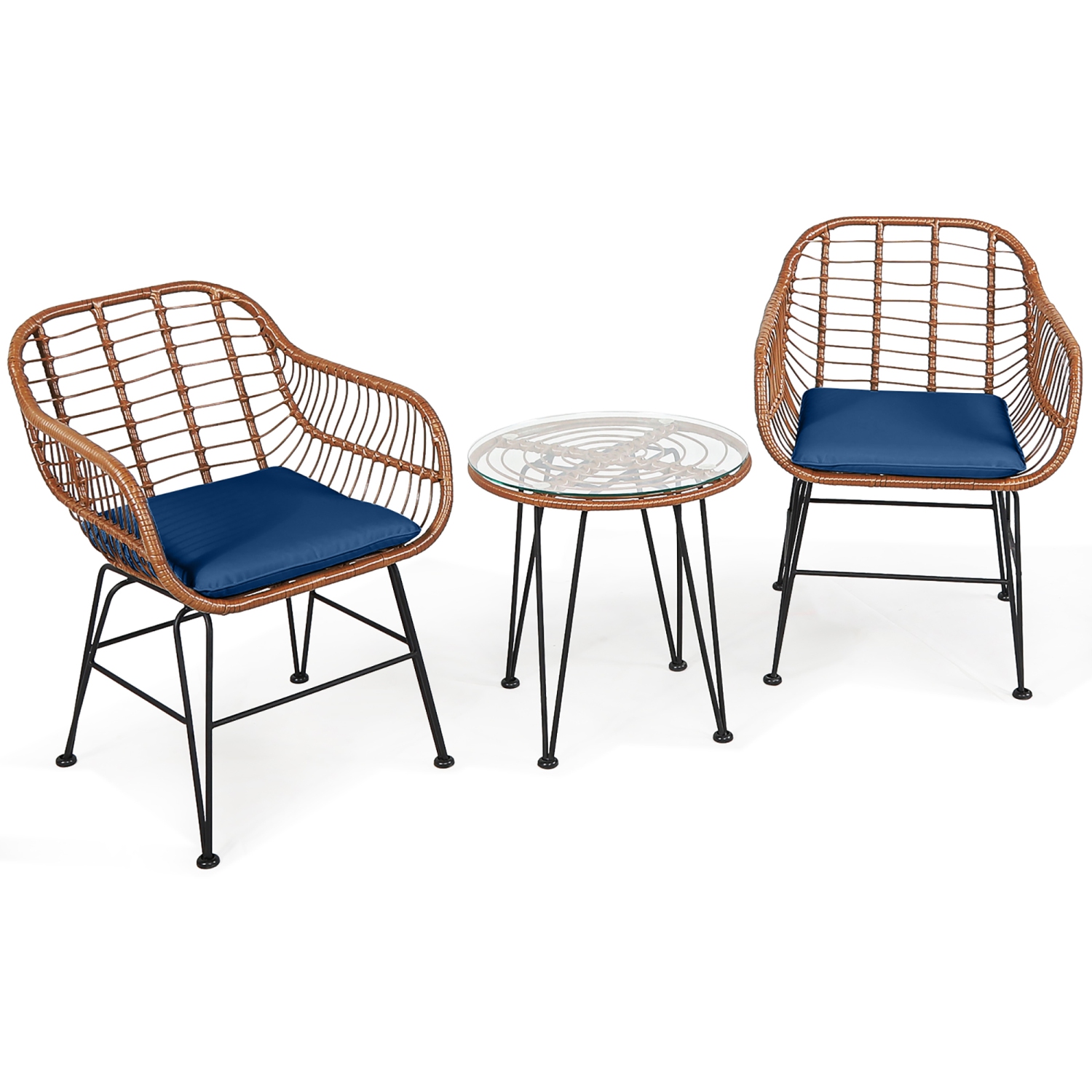 Ensemble patio de bistro de 3PCS pièces en rotin avec table basse et fauteuil à accoudoirs avec coussin de Costway