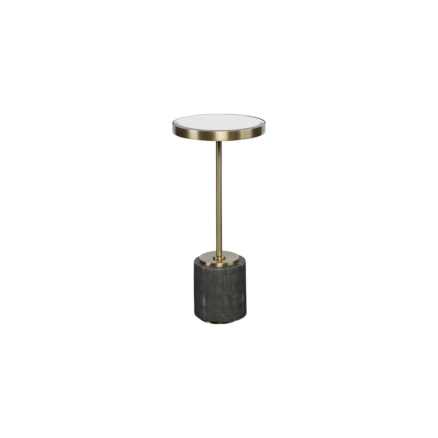 Uttermost Laurier Faux Shagreen Iron and Glass Accent Table in Brass/Gray