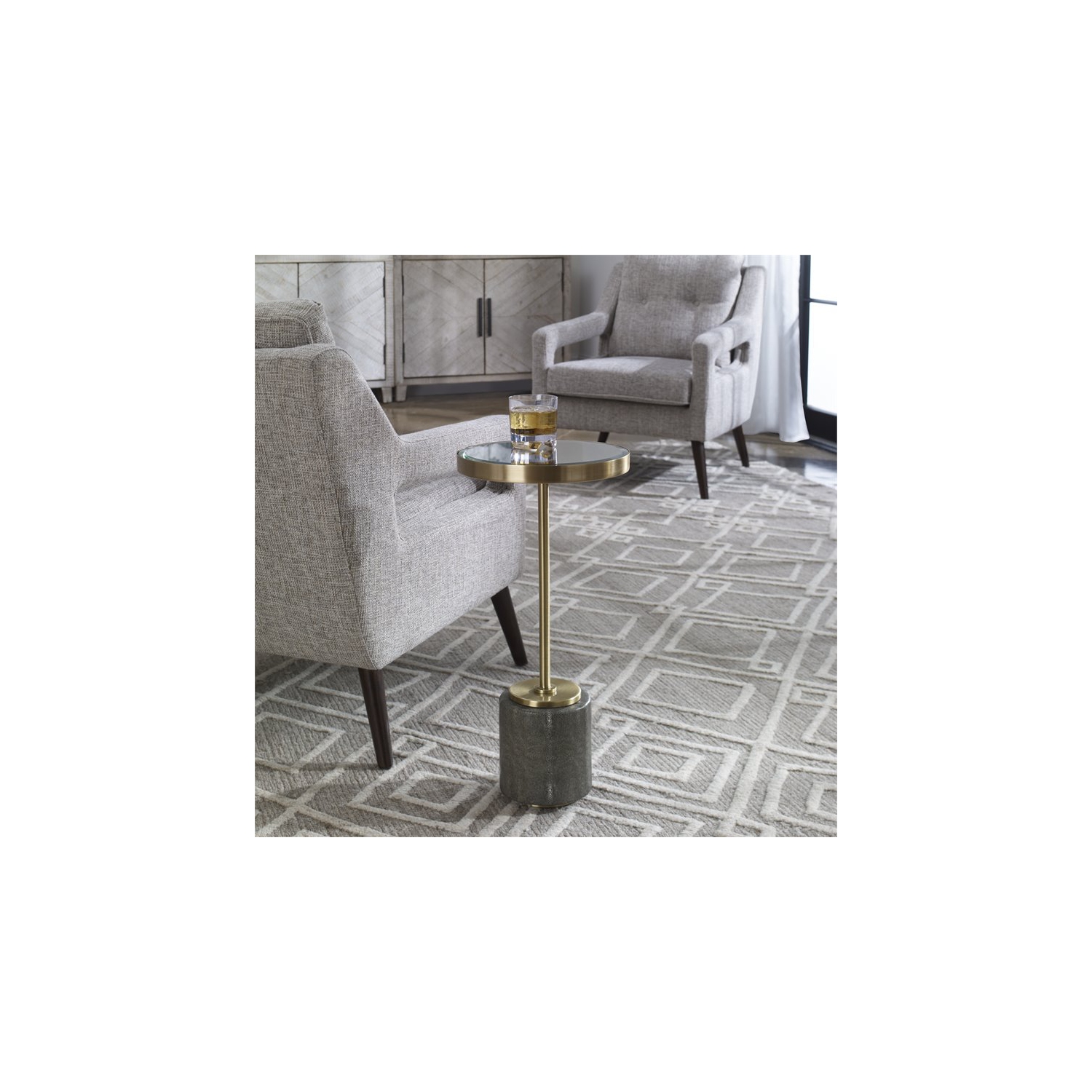 Uttermost Laurier Faux Shagreen Iron and Glass Accent Table in Brass/Gray