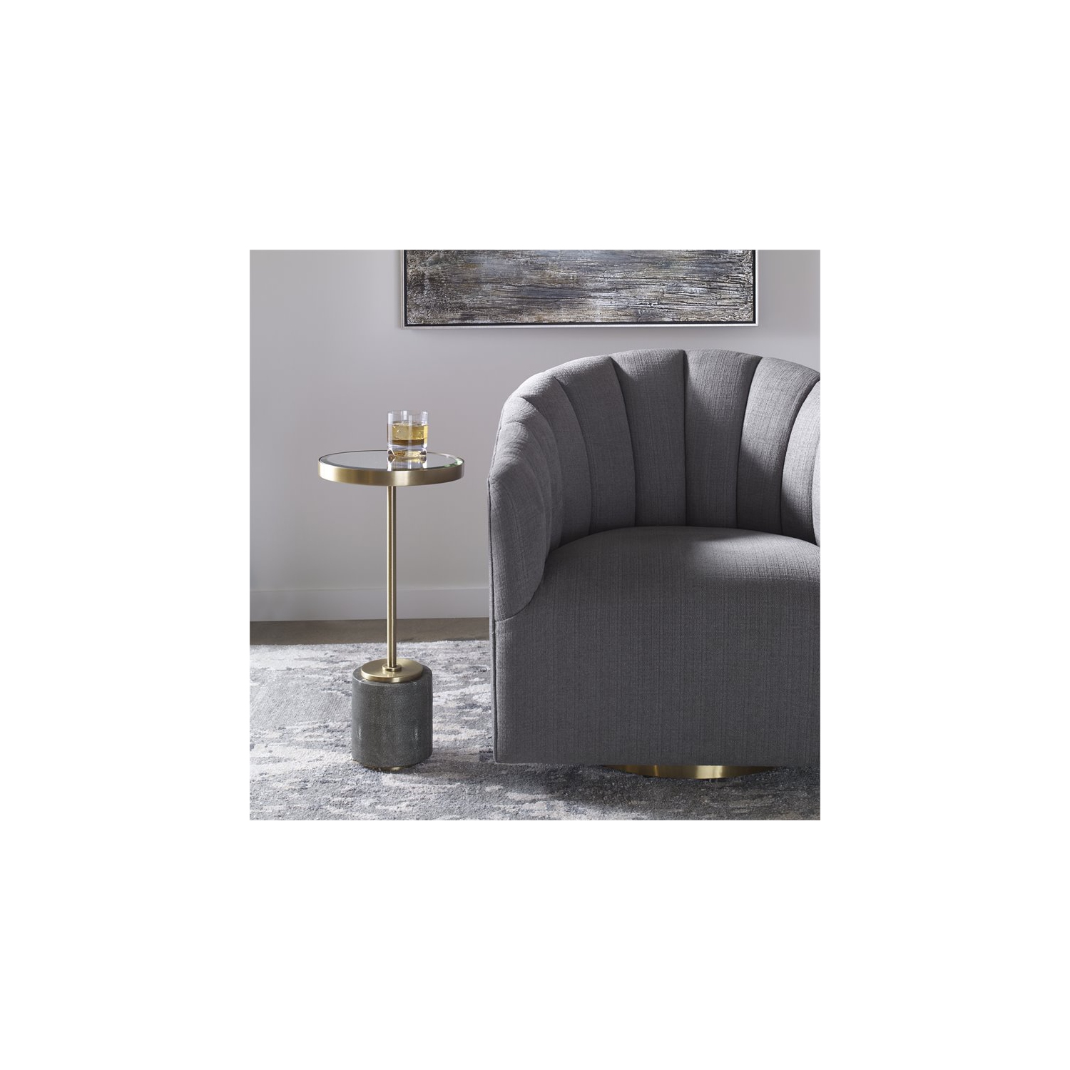 Uttermost Laurier Faux Shagreen Iron and Glass Accent Table in Brass/Gray