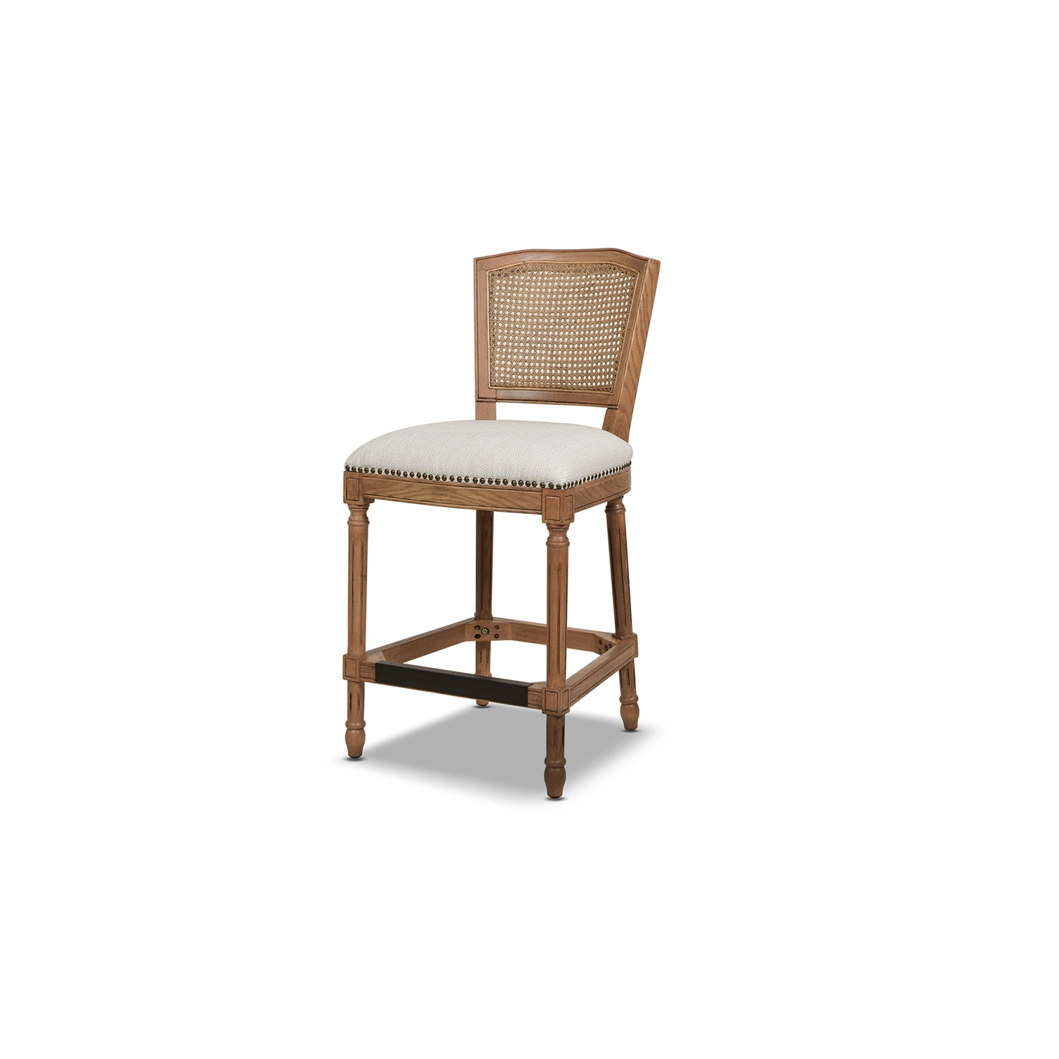 Tabouret de bar de style Triomphe en rotin tressé, polyester résistant aux taches de poivre blanc