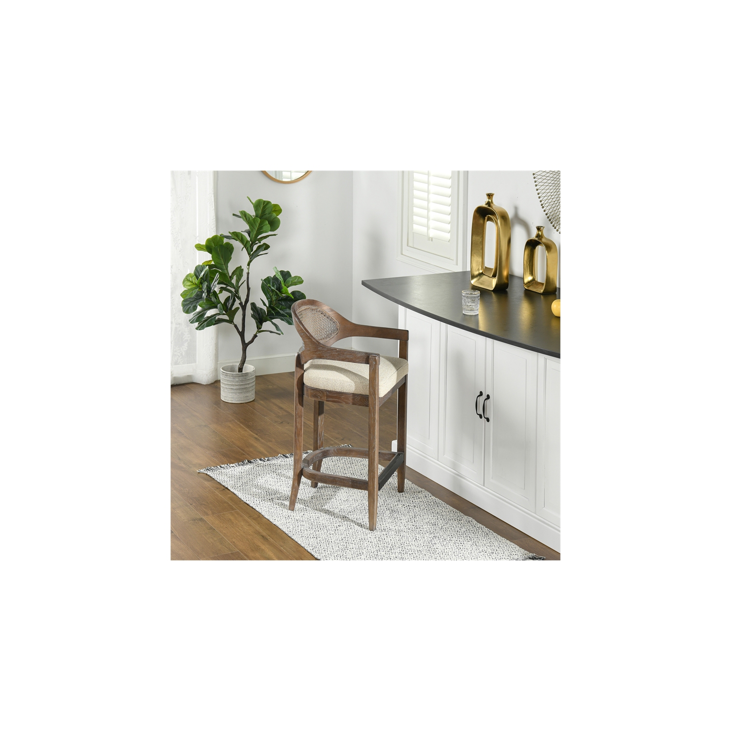 Americana 26" Cane Back Counter Height Bar Stool Taupe Beige