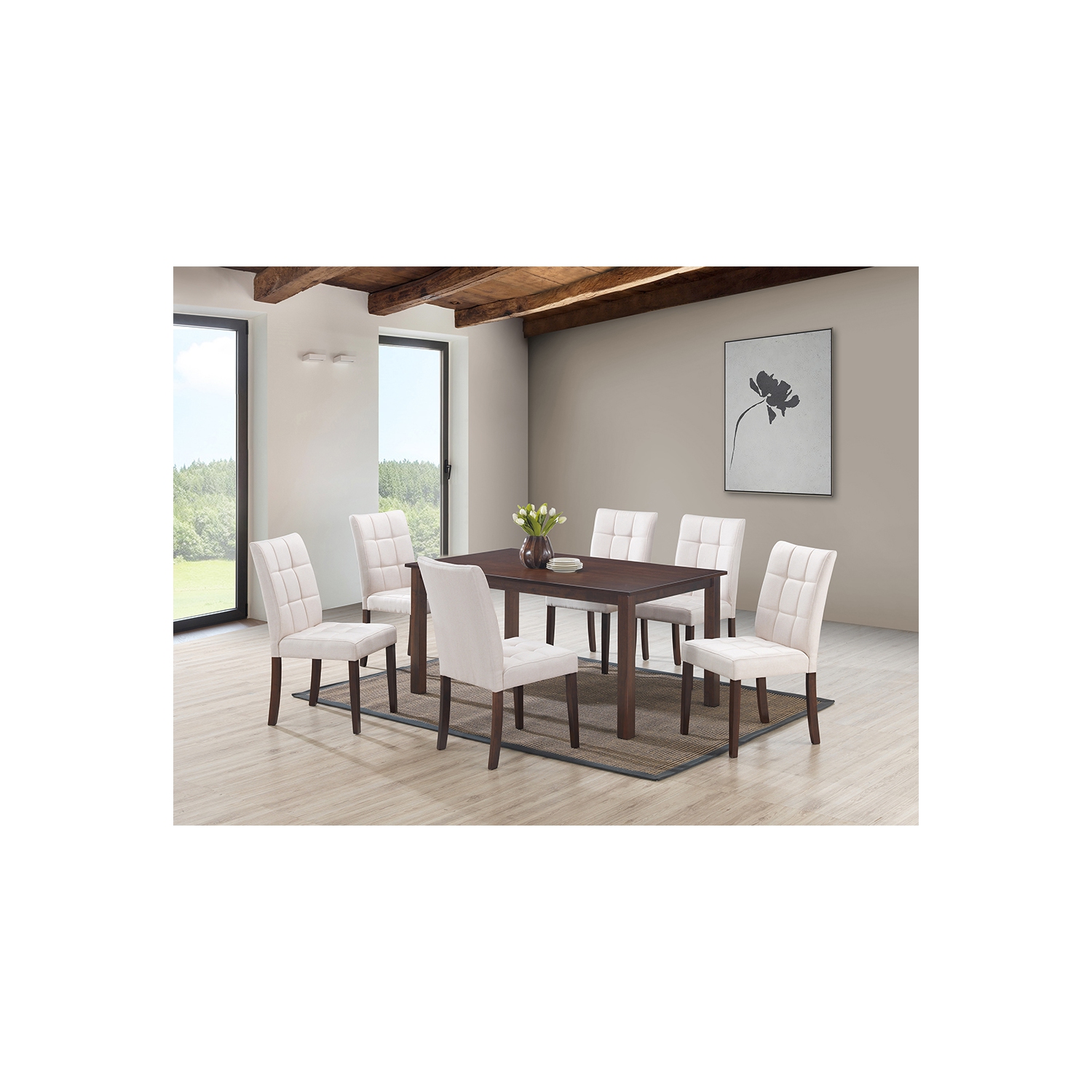 Clare 7Pc Solid Wood Dining Set - Beige