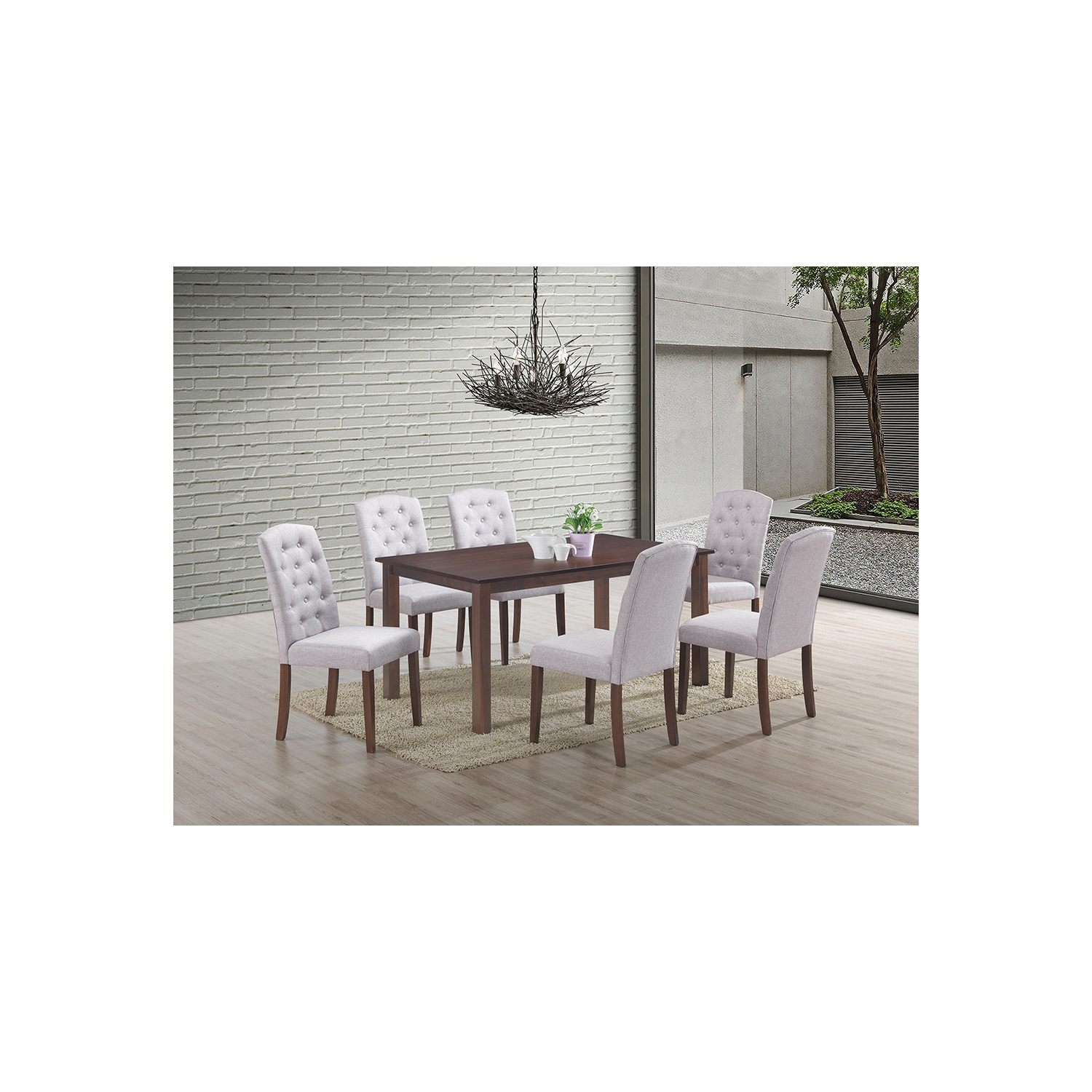 Ingrid 7Pc Solid Wood Dining Set - Light Grey - Free shipping in Ontario