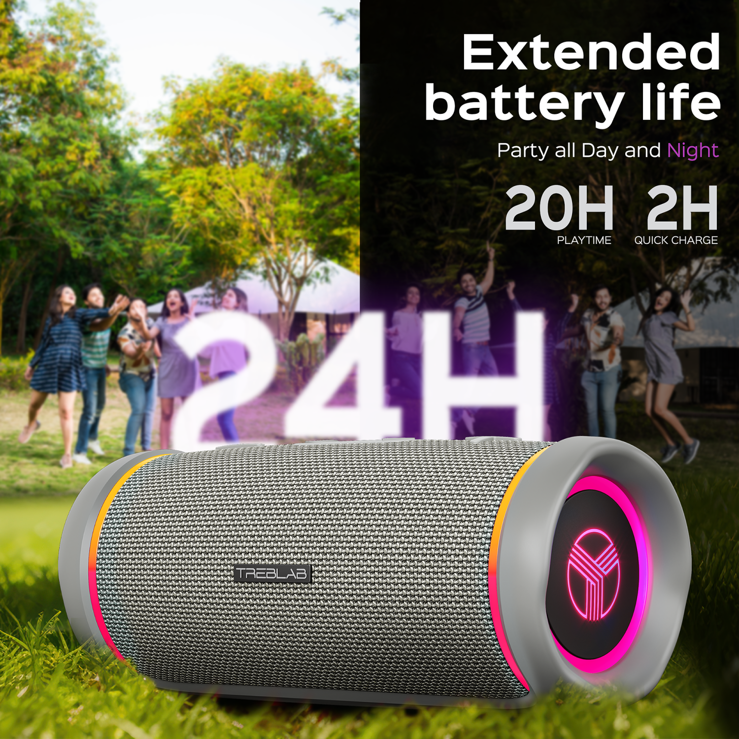 TREBLAB HD77 Bluetooth Speaker - Powerful 360° Sound with Impactful Bass, 30W Portable Wireless Audio, 20H Battery, IPX7 Waterproof, TWS Stereo