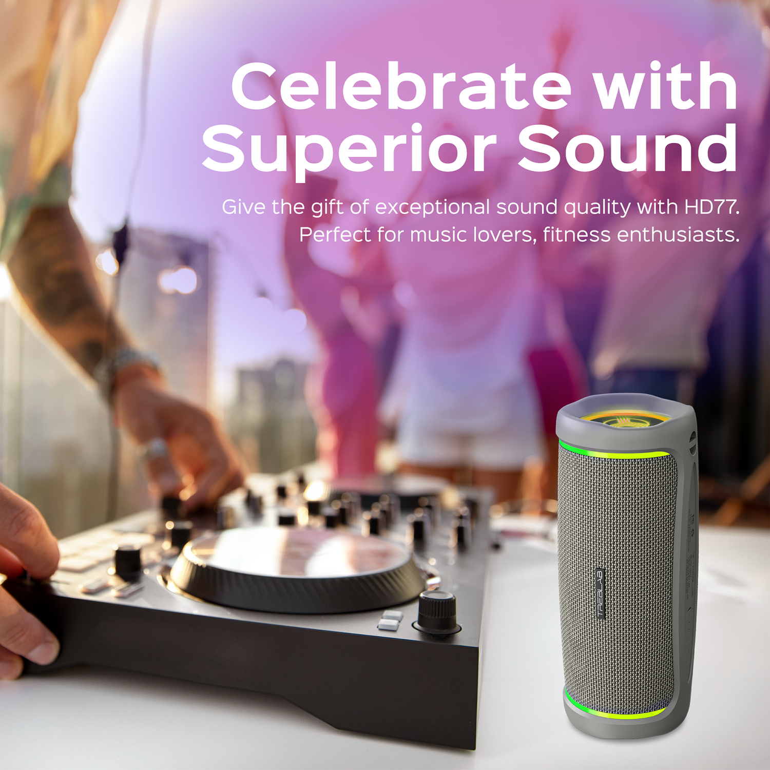 TREBLAB HD77 Bluetooth Speaker - Powerful 360° Sound with Impactful Bass, 30W Portable Wireless Audio, 20H Battery, IPX7 Waterproof, TWS Stereo